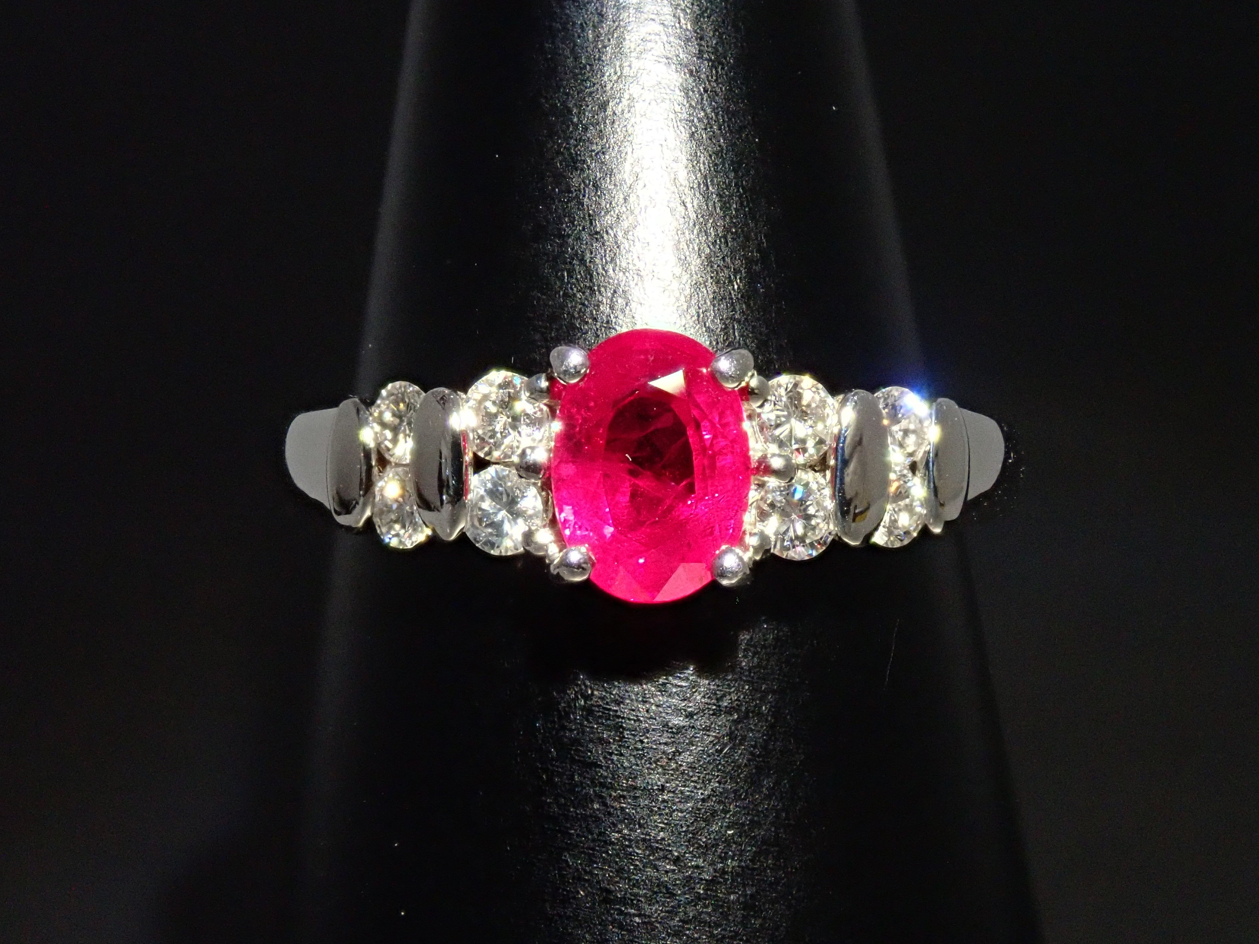 Pt900 ビルマ産ルビー 1.07ct・ダイヤモンド0.32ctリング GIA