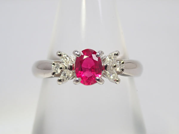 Pt900 ルビー 0.69ct・ダイヤモンド0.16ctリング 鑑別書