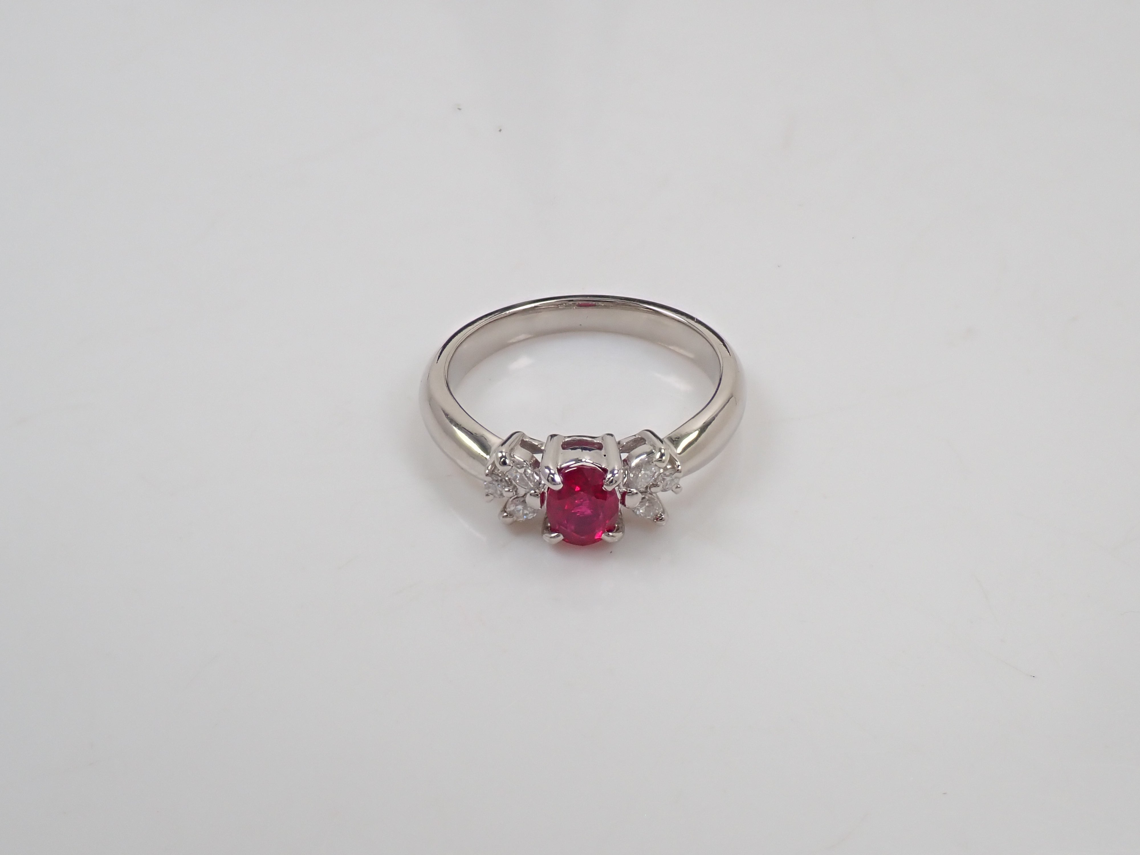 Pt900 ルビー 0.69ct・ダイヤモンド0.16ctリング 鑑別書
