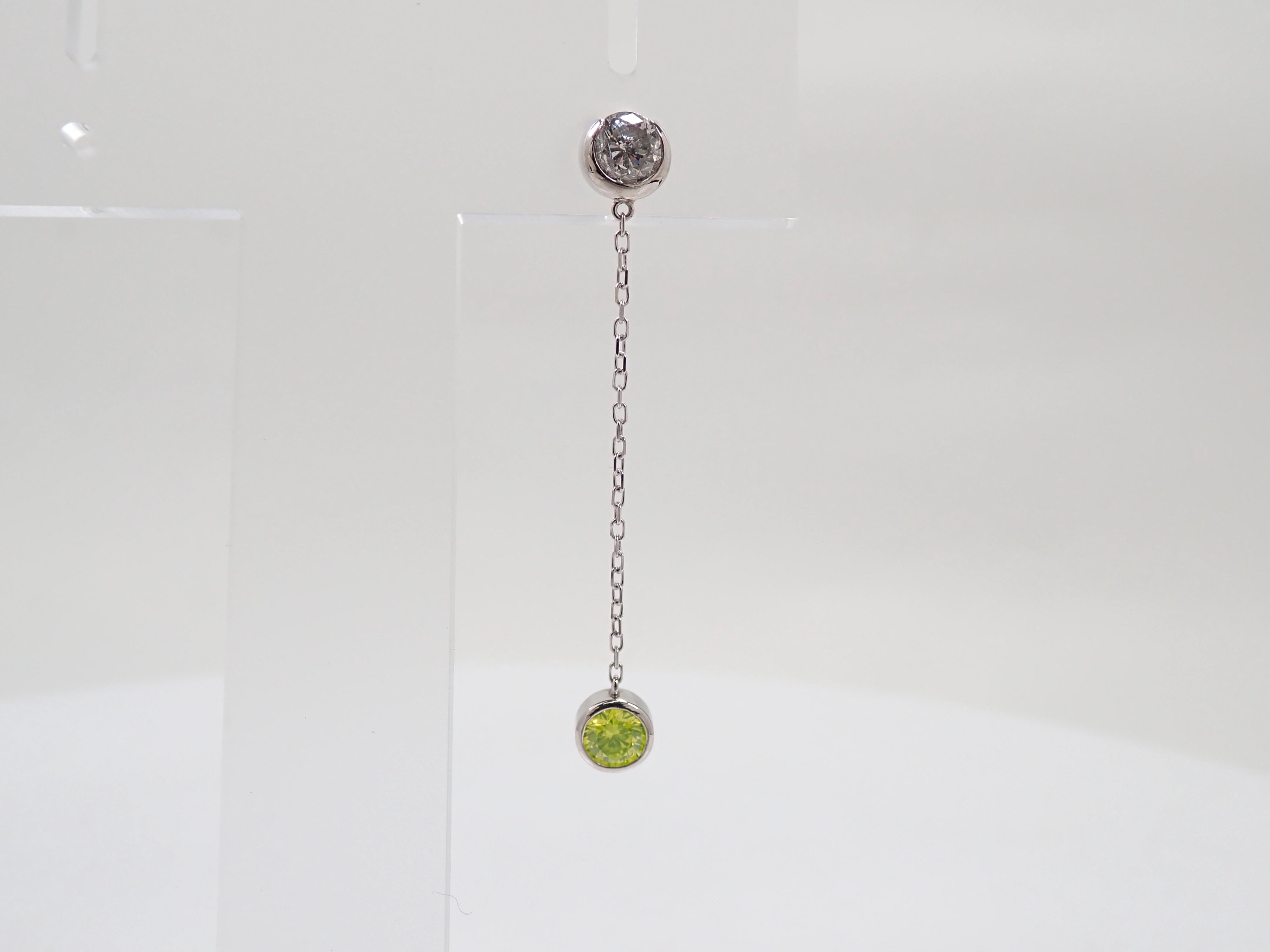 【7/30 22時販売】【カラフリ】Pt850/K14WG アップルグリーンダイヤモンド0.38ct・ダイヤモンド0.50ct ピアス 鑑別書