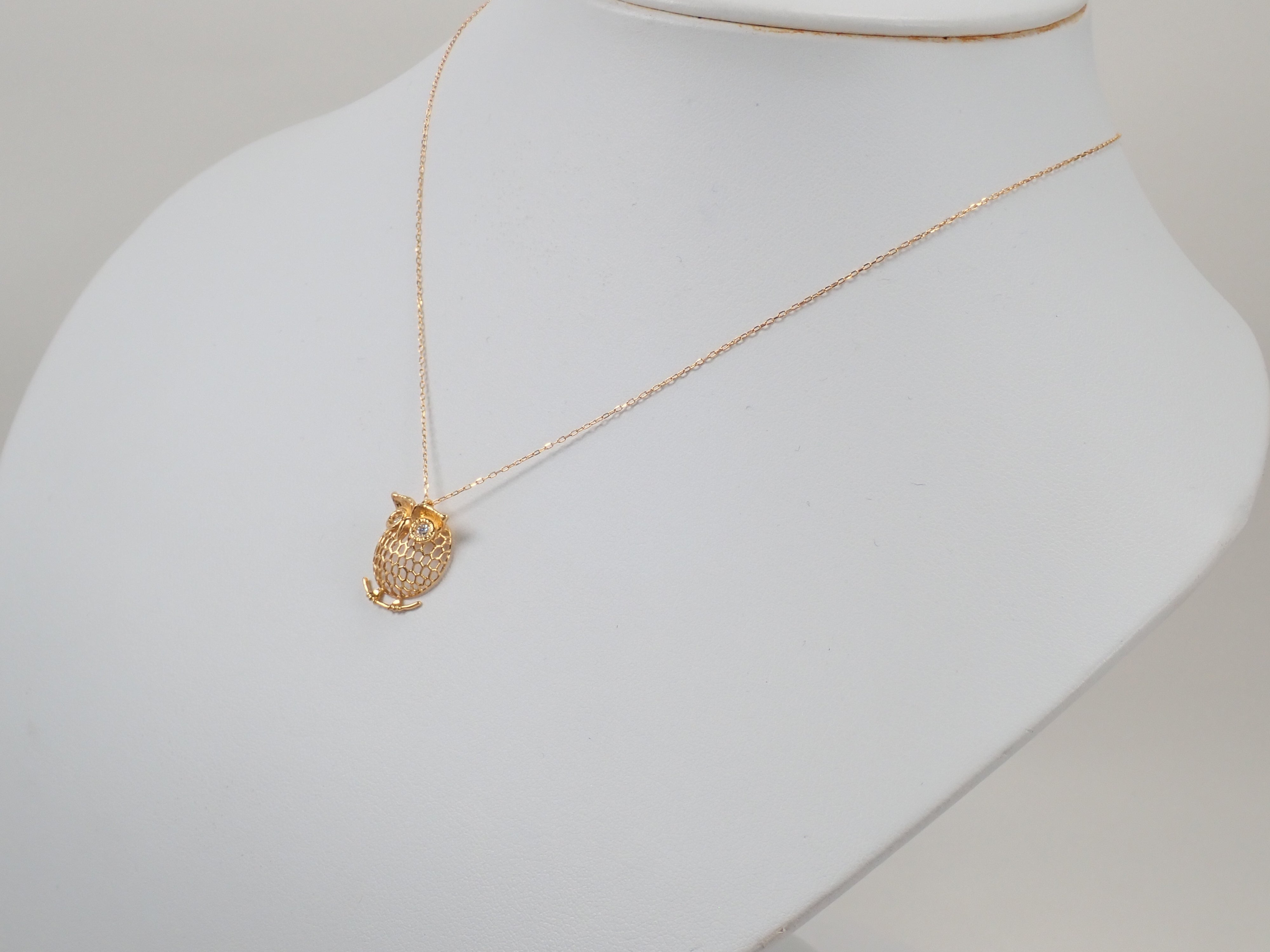 【8/1 22時販売】K18 ダイヤモンド 0.07ct フクロウモチーフ ペンダント（ネックレス）