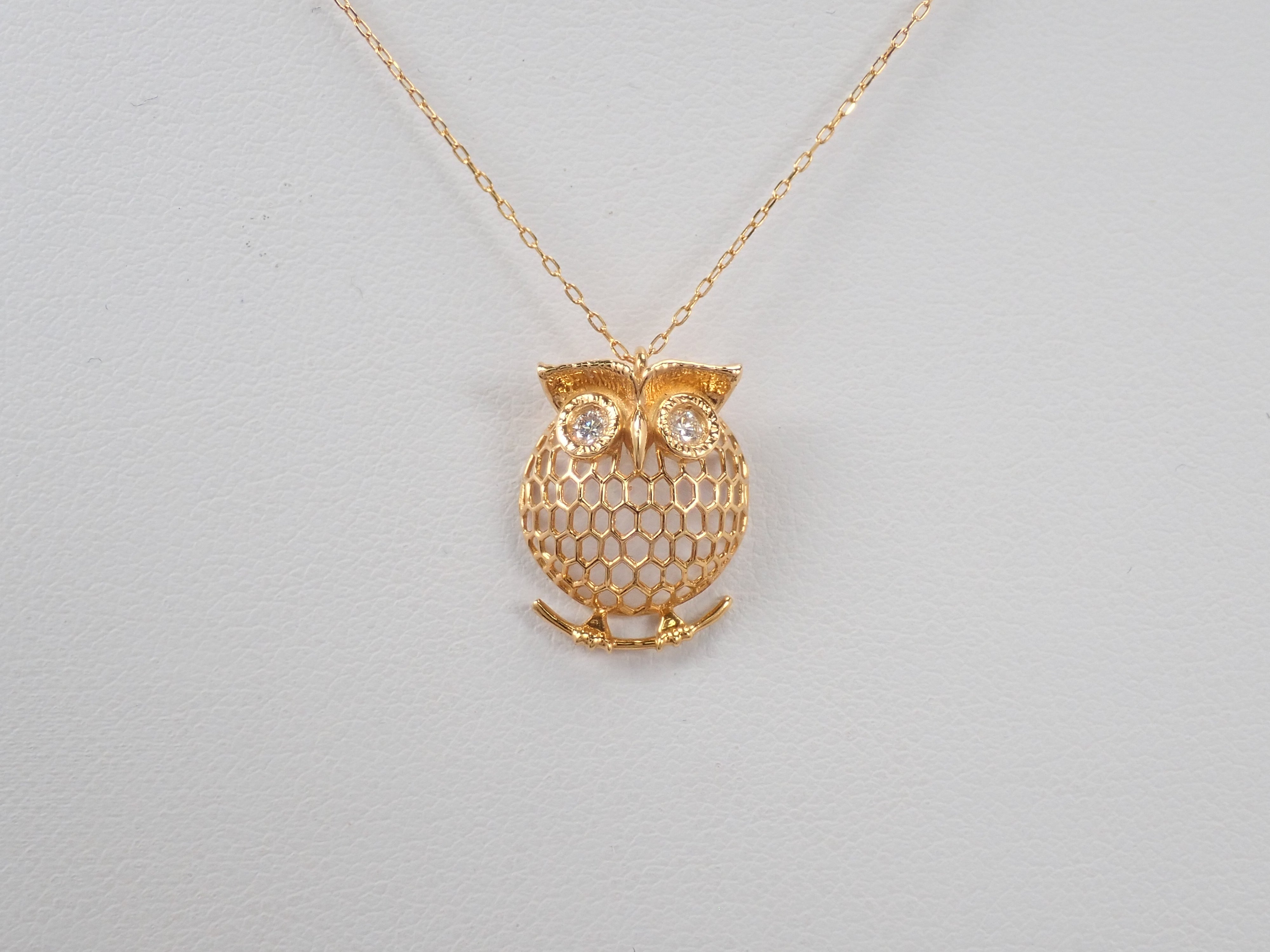 【8/1 22時販売】K18 ダイヤモンド 0.07ct フクロウモチーフ ペンダント（ネックレス）