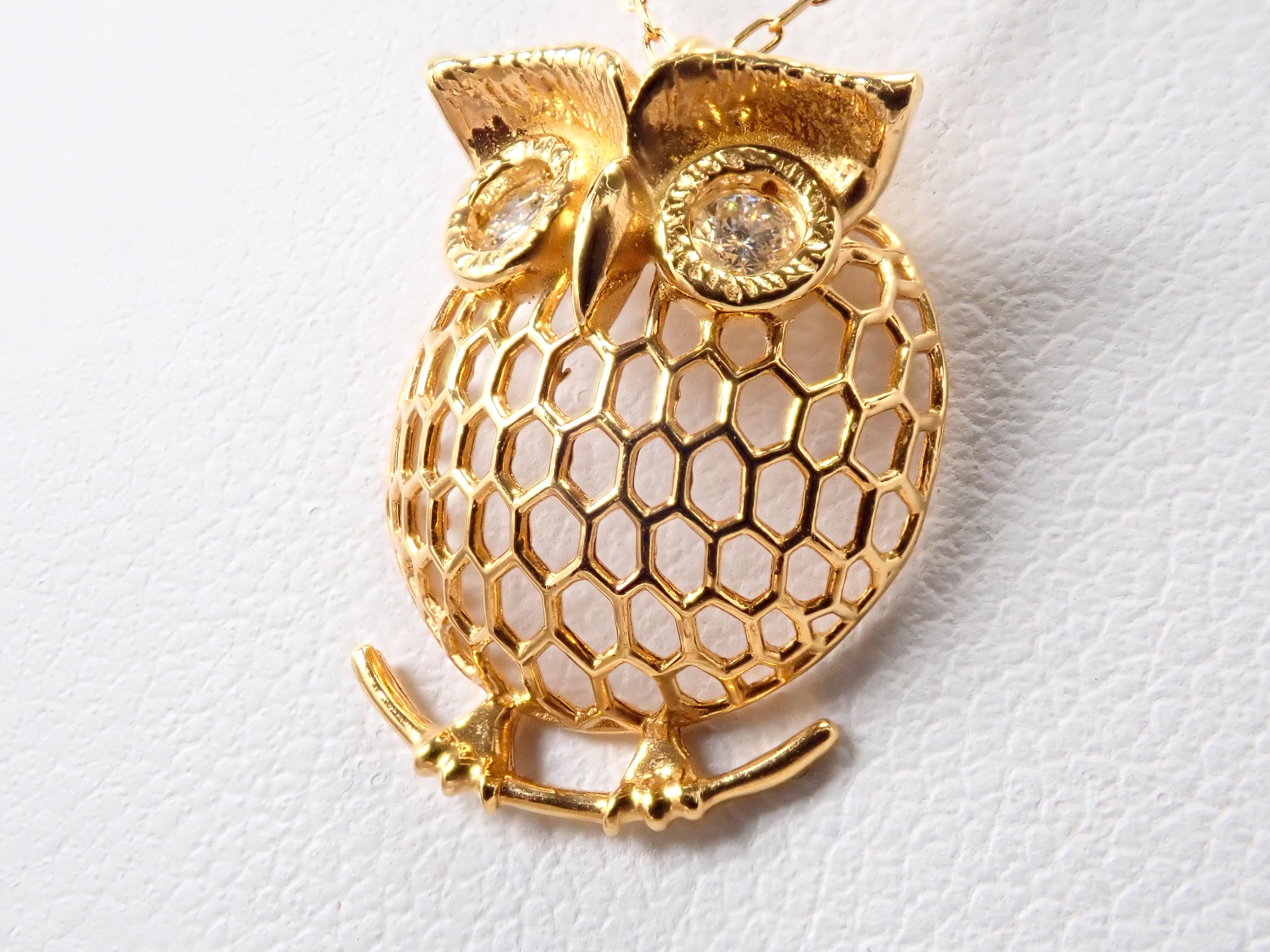 【8/1 22時販売】K18 ダイヤモンド 0.07ct フクロウモチーフ ペンダント（ネックレス）