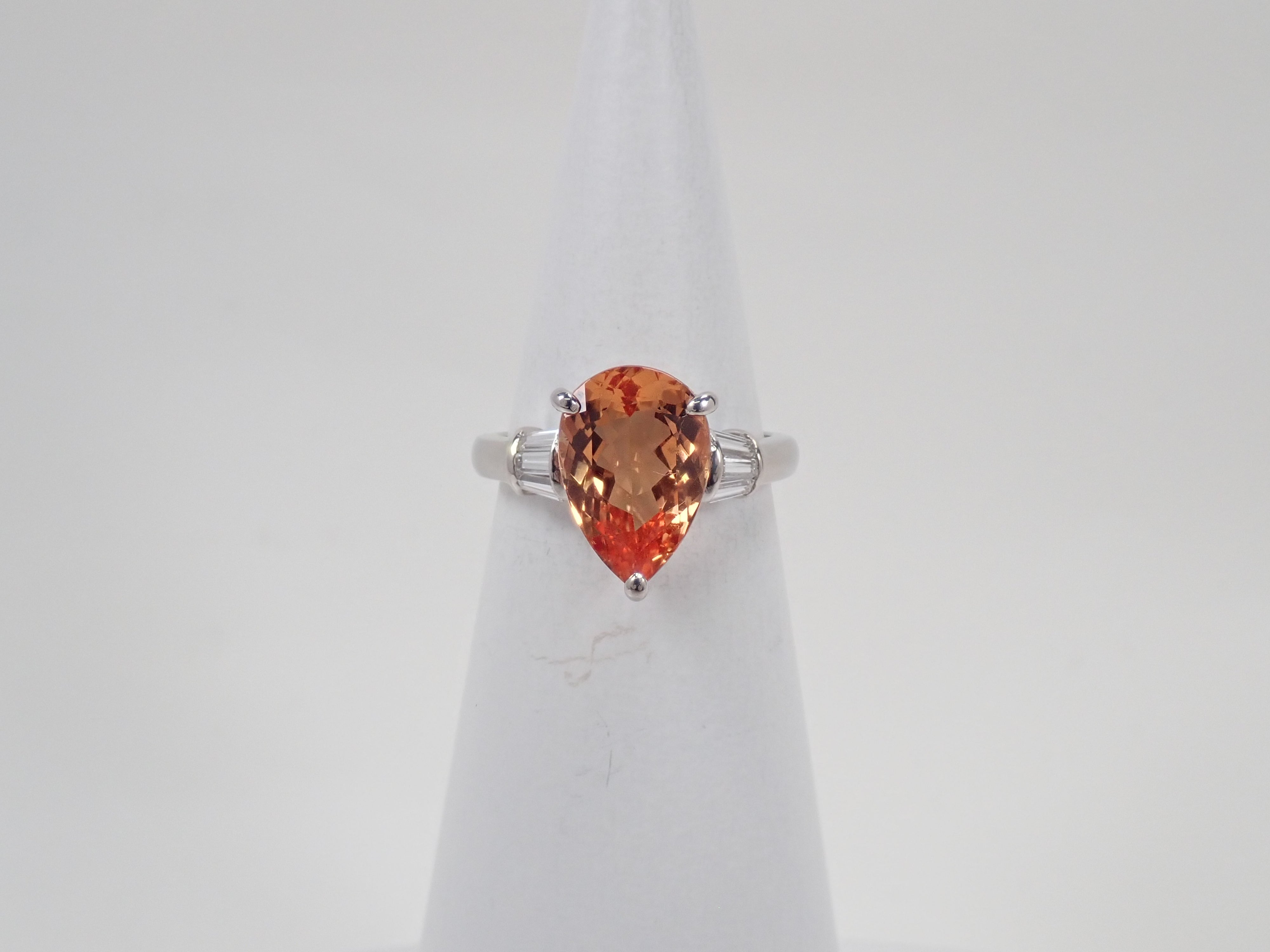 【7/29 22時販売】【カラフリ】Pt900 インペリアルトパーズ 3.88ct・ダイヤモンド0.26ct リング 鑑別書