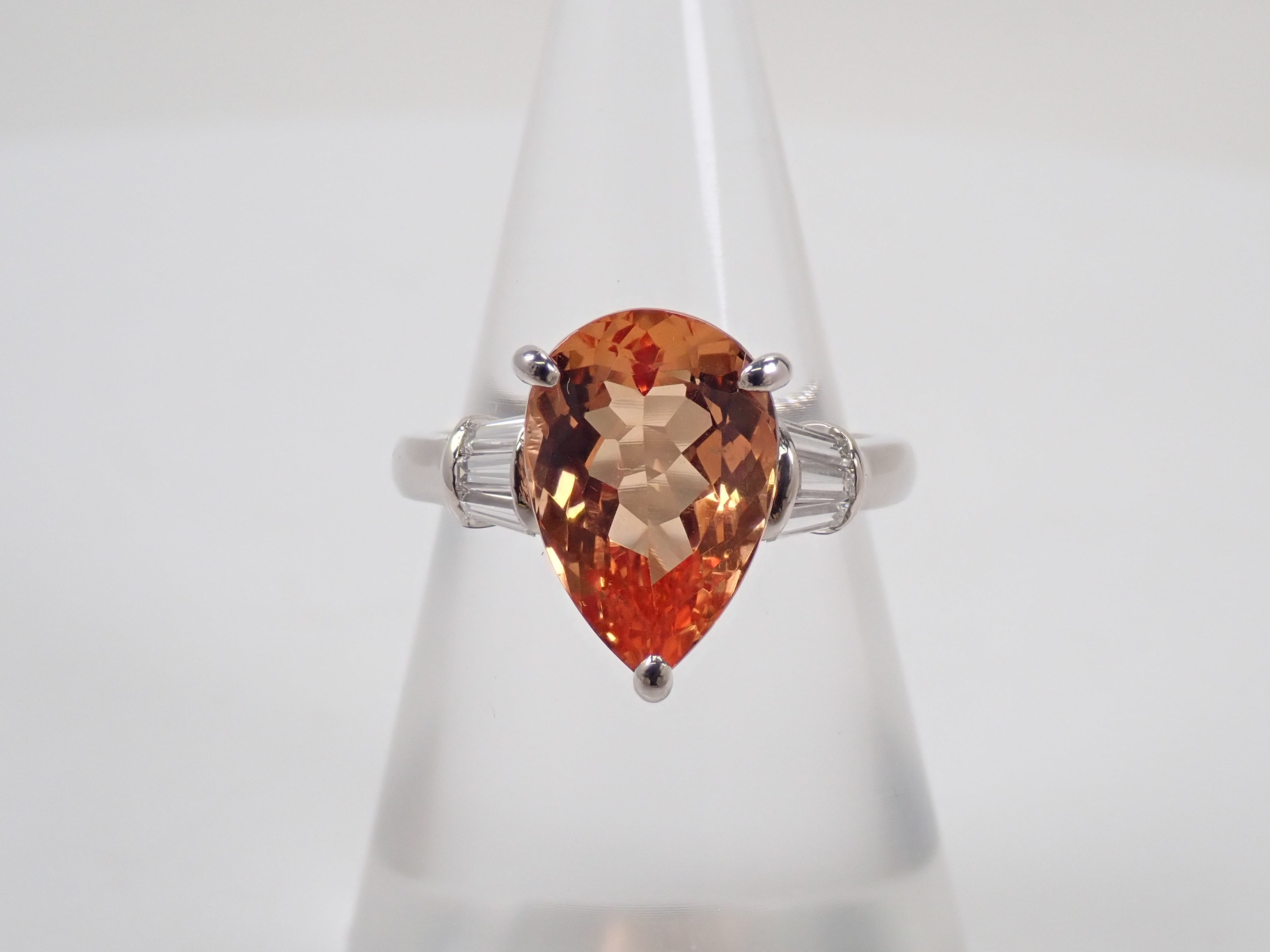 【7/29 22時販売】【カラフリ】Pt900 インペリアルトパーズ 3.88ct・ダイヤモンド0.26ct リング 鑑別書