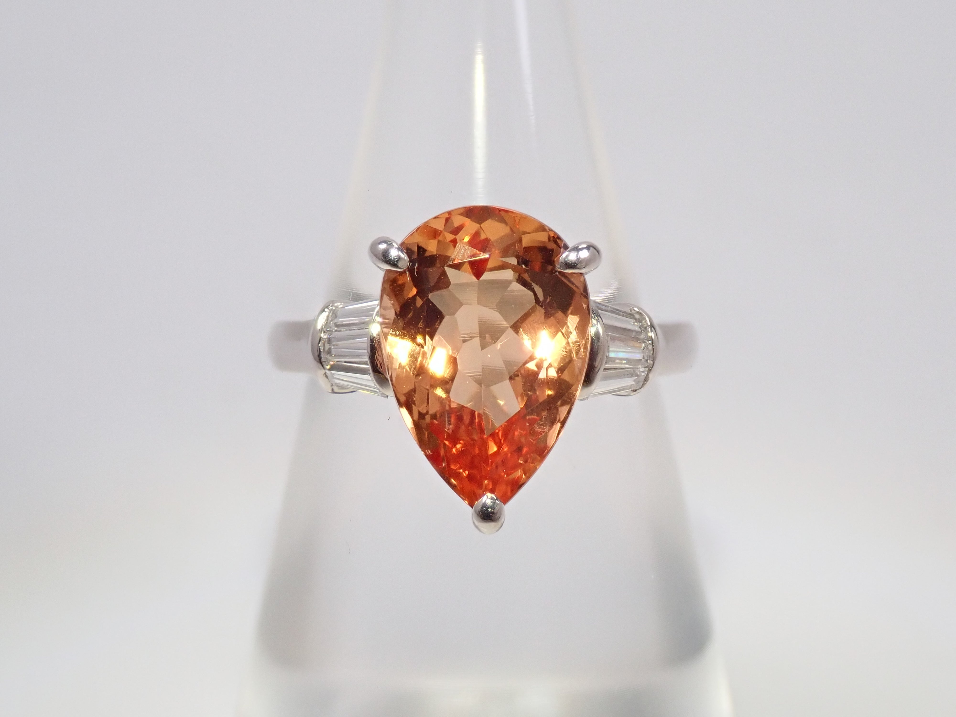 【7/29 22時販売】【カラフリ】Pt900 インペリアルトパーズ 3.88ct・ダイヤモンド0.26ct リング 鑑別書
