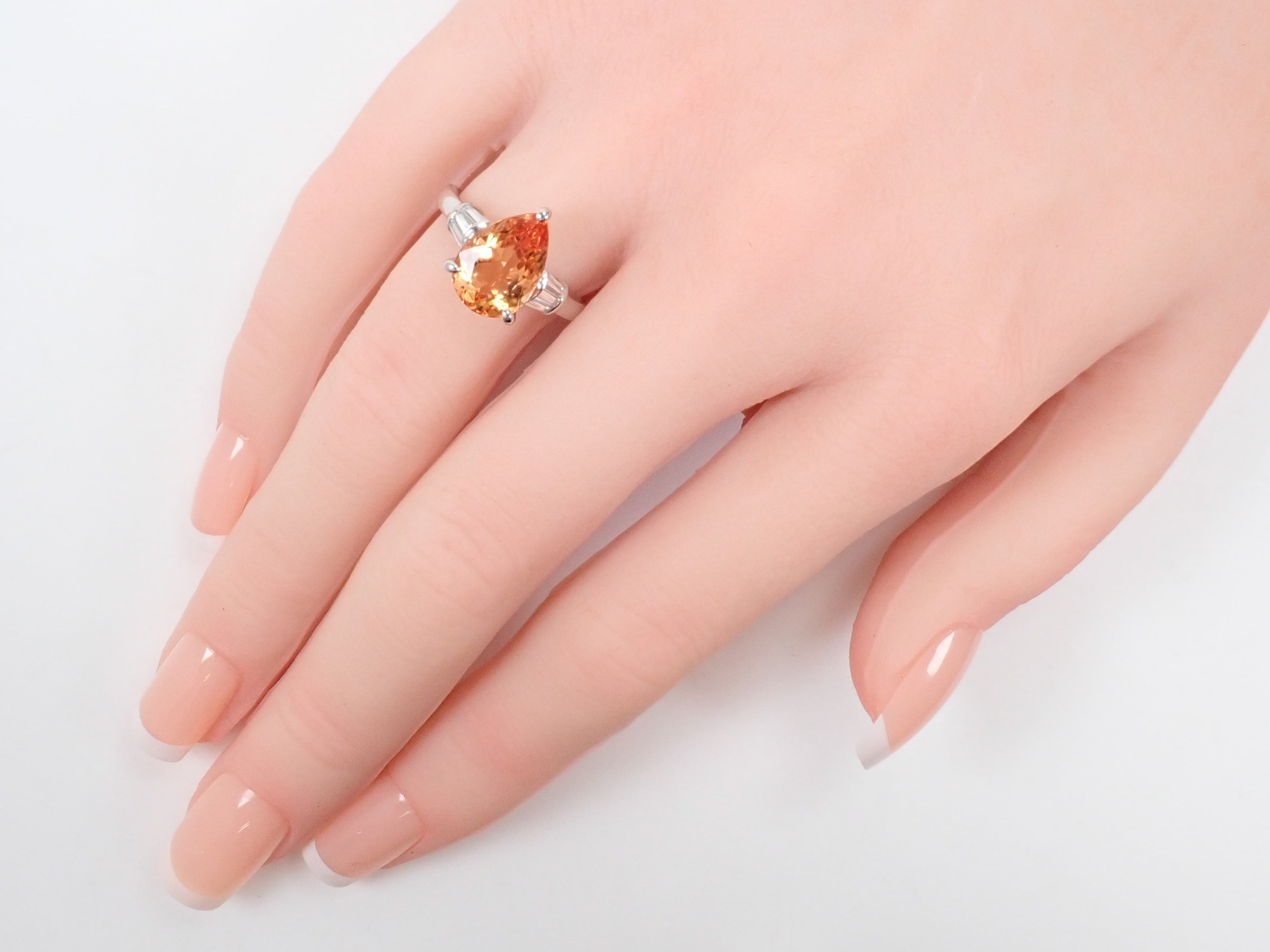 Pt900 インペリアルトパーズ 3.88ct・ダイヤモンド0.26ct リング 鑑別書