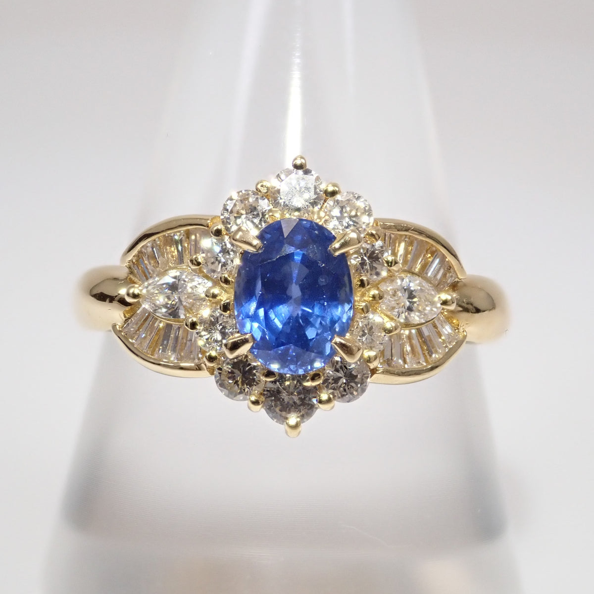 K18 ブルーサファイア 1.13ct・ダイヤモンド0.75ctリング 鑑別書