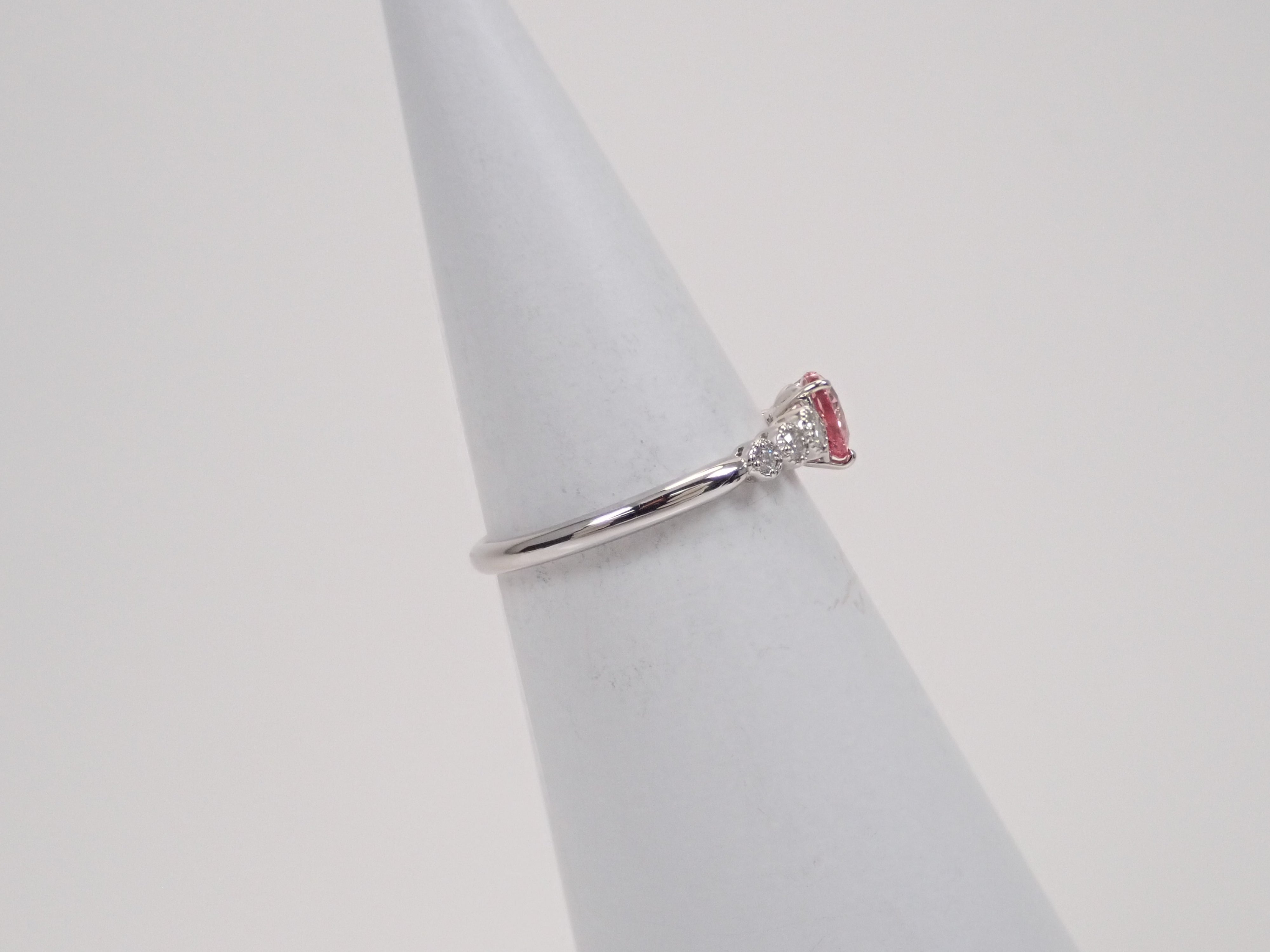 【8/6 22時販売】【カラフリ】Pt900 ピンクサファイア 0.465ct・ダイヤモンド0.12ctリング 鑑別書