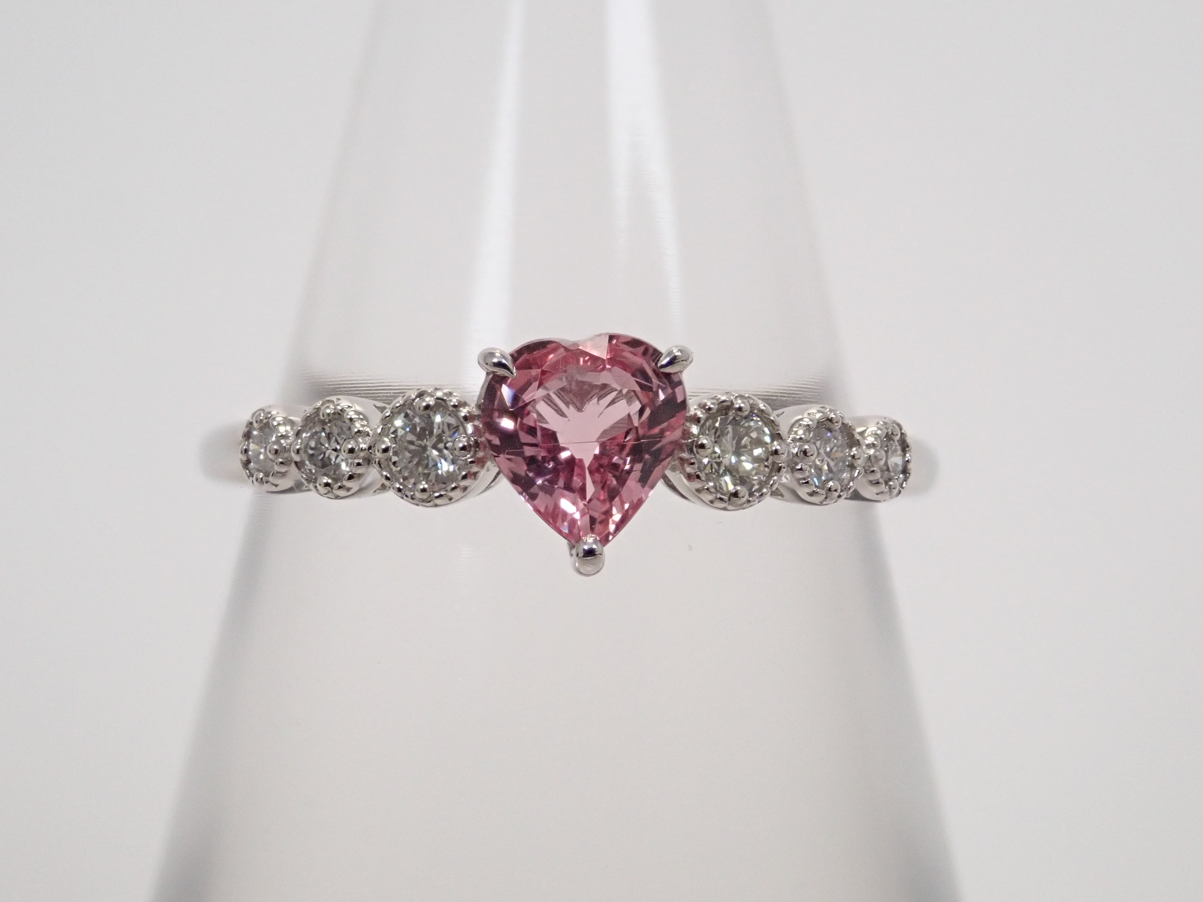【8/6 22時販売】【カラフリ】Pt900 ピンクサファイア 0.465ct・ダイヤモンド0.12ctリング 鑑別書