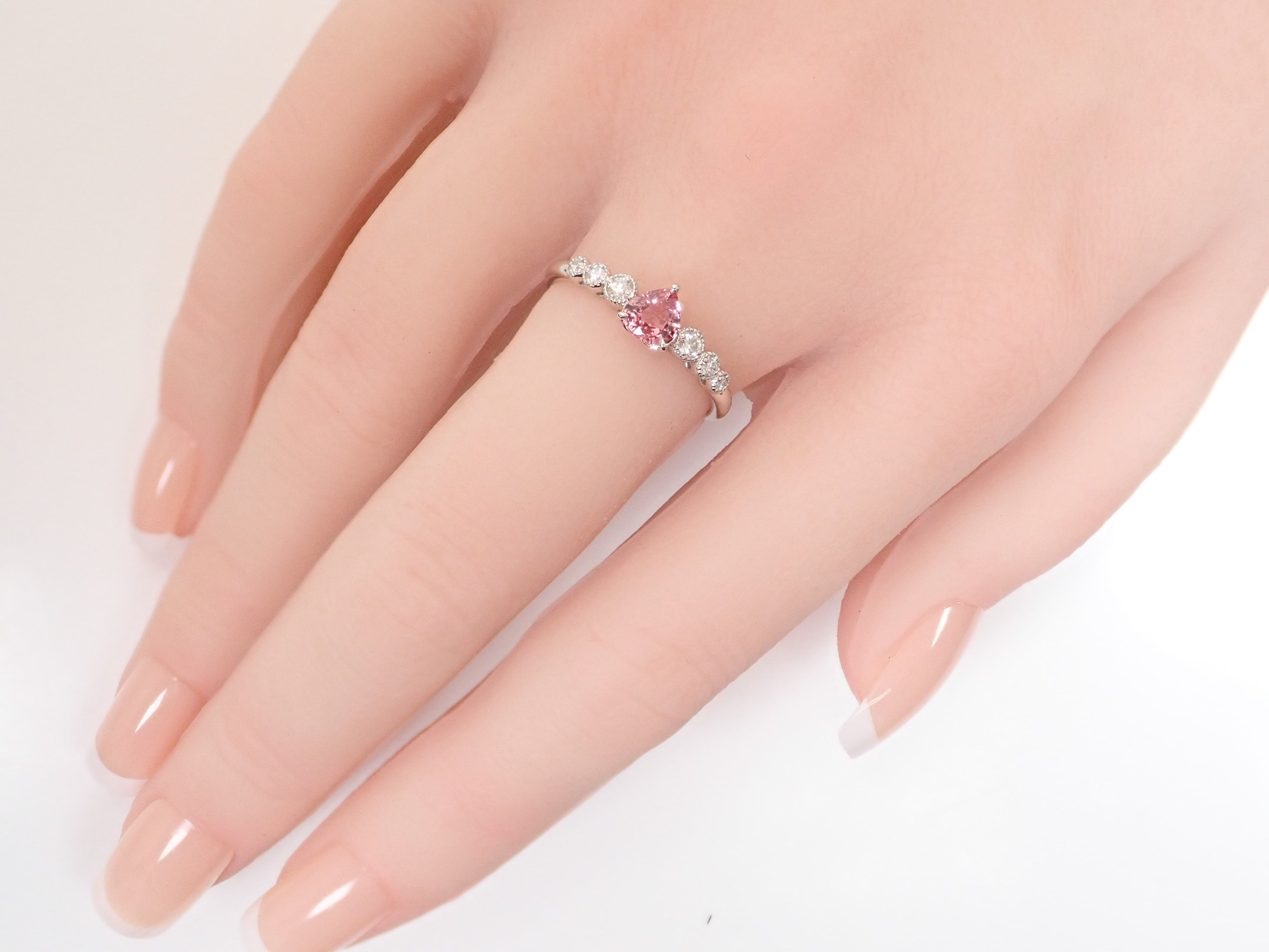 【8/6 22時販売】【カラフリ】Pt900 ピンクサファイア 0.465ct・ダイヤモンド0.12ctリング 鑑別書