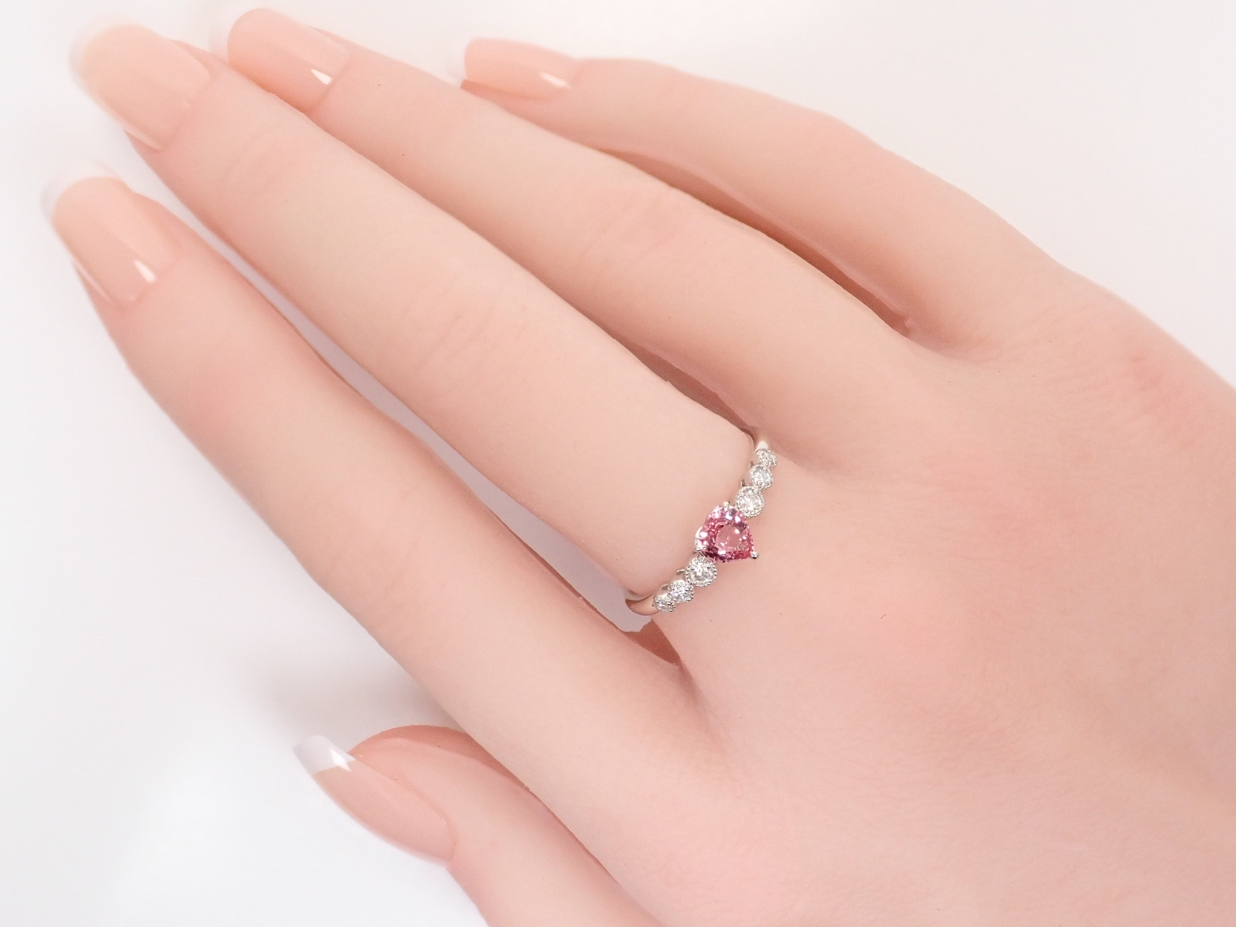【8/6 22時販売】【カラフリ】Pt900 ピンクサファイア 0.465ct・ダイヤモンド0.12ctリング 鑑別書