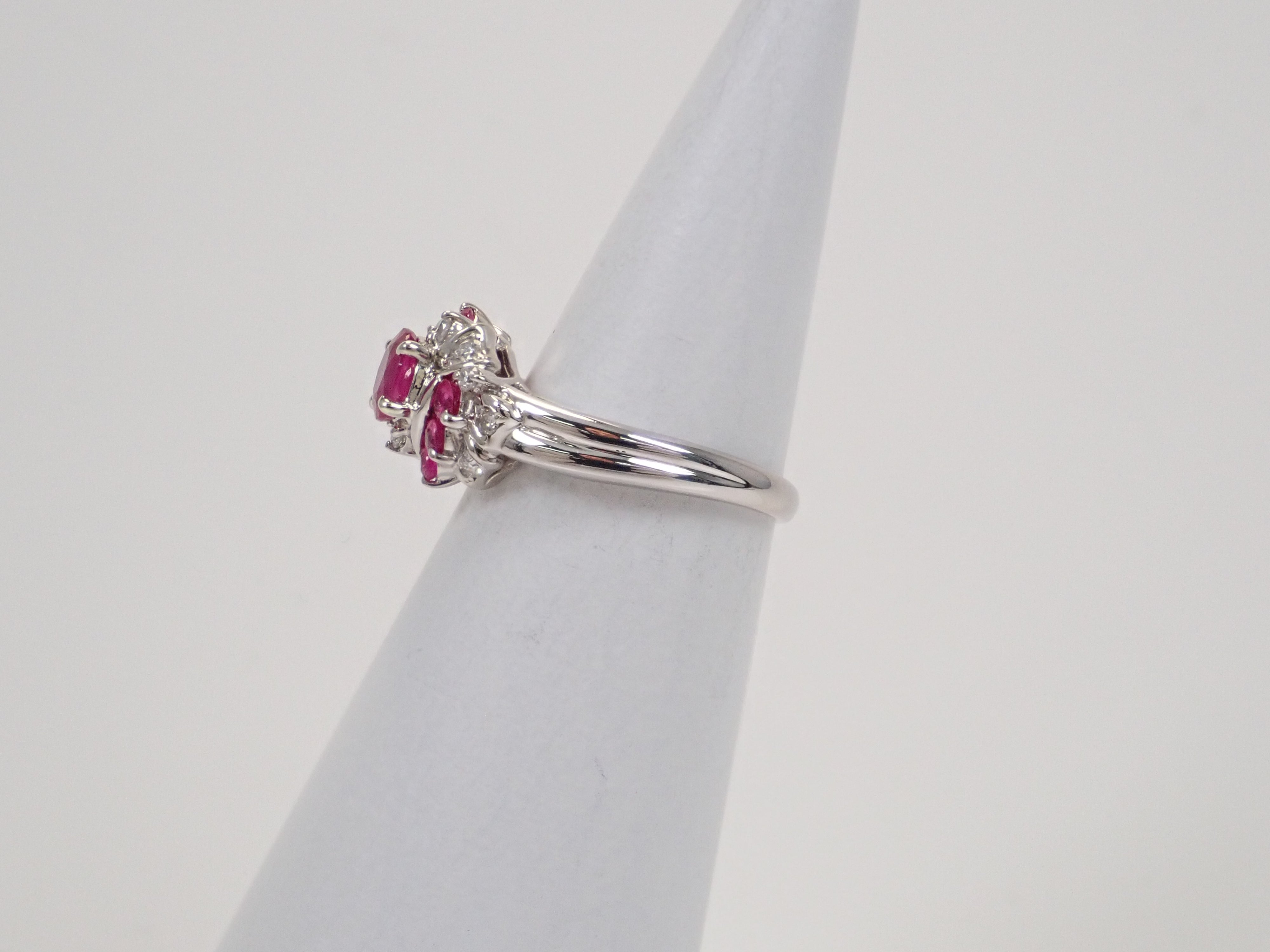 【8/6 22時販売】【カラフリ】Pt850 ルビー 0.85ct・ダイヤモンド0.09ctリング 鑑別書