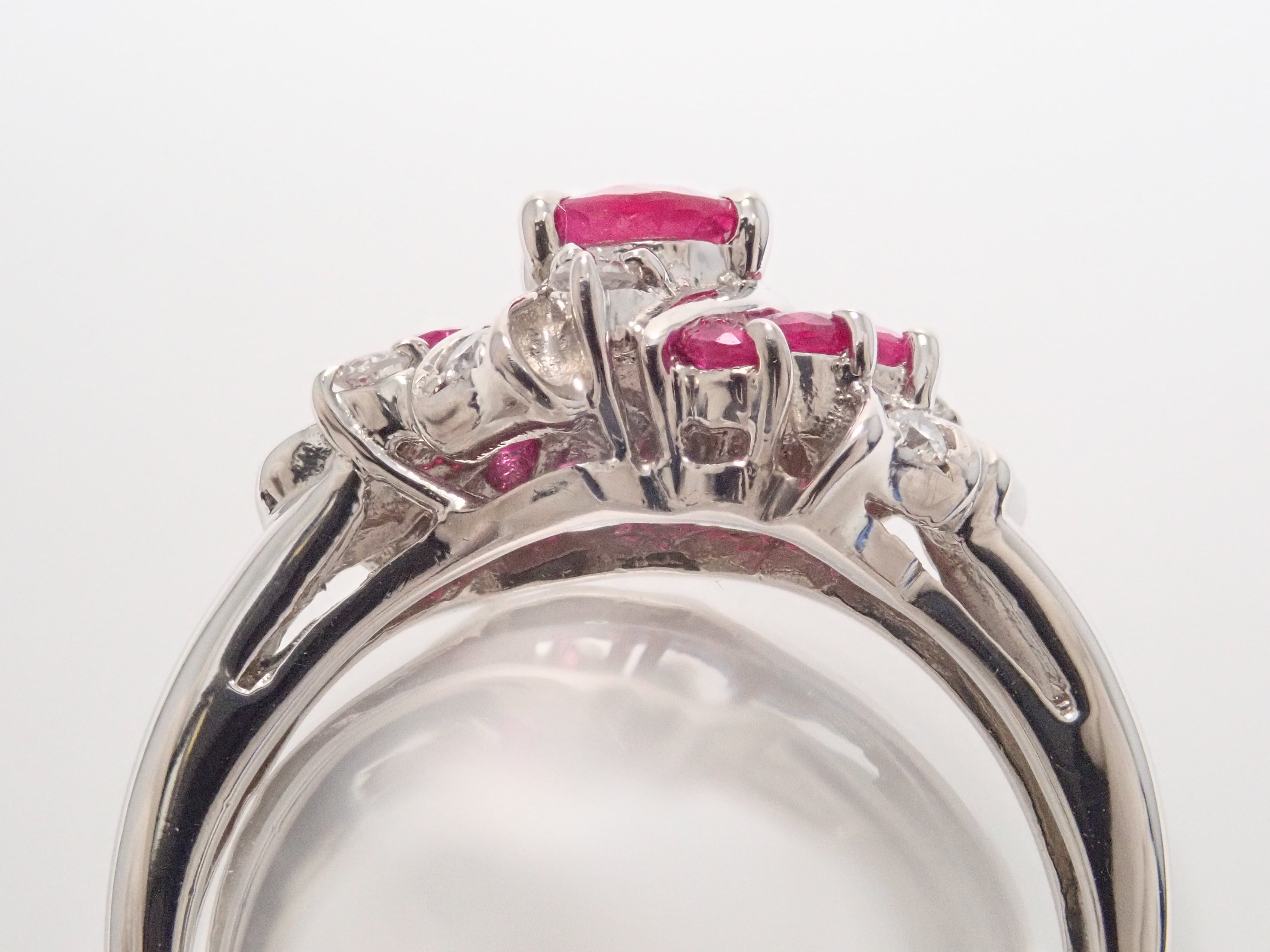 【8/6 22時販売】【カラフリ】Pt850 ルビー 0.85ct・ダイヤモンド0.09ctリング 鑑別書