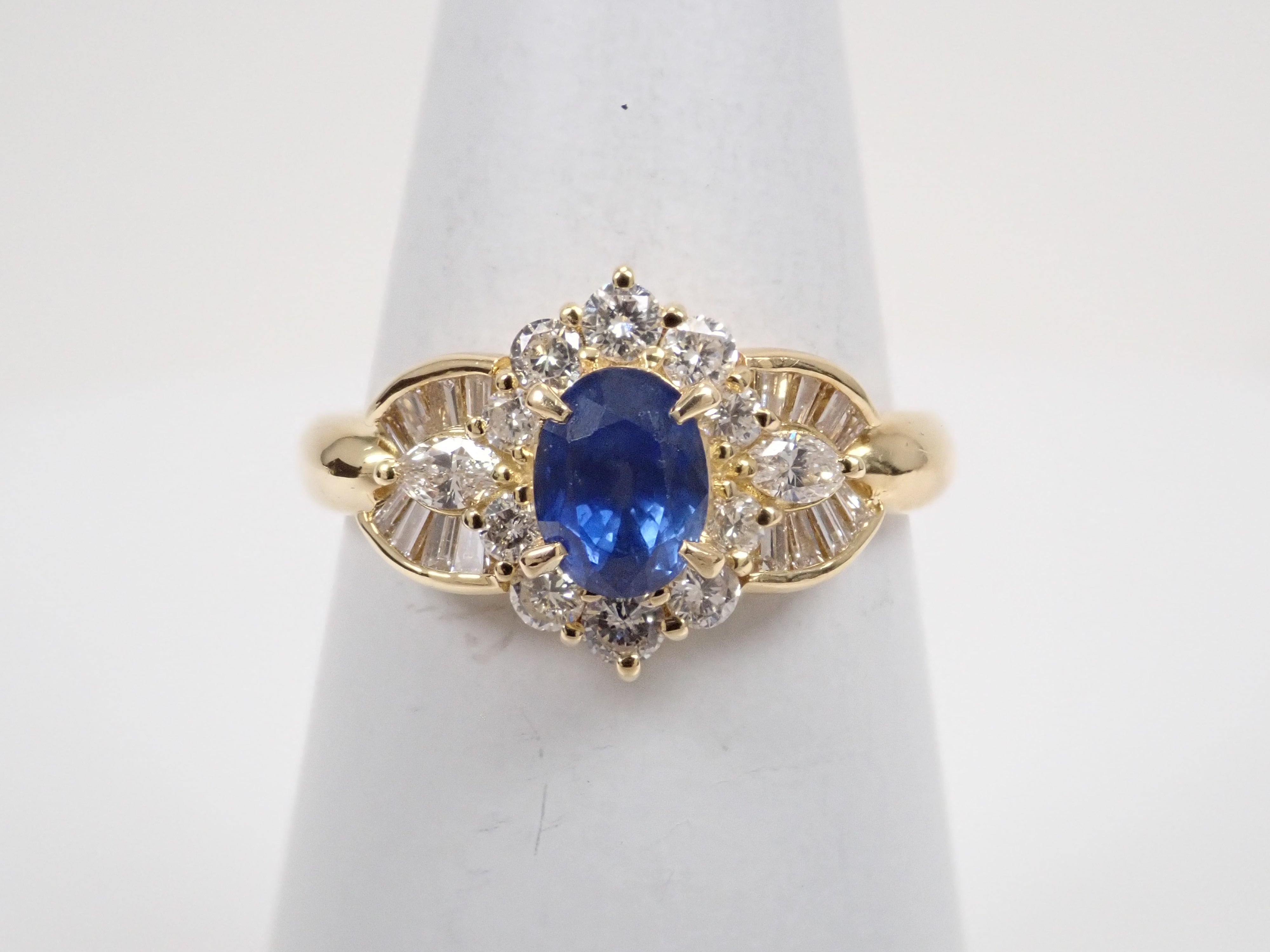 【8/6 22時販売】【カラフリ】K18 ブルーサファイア 1.13ct・ダイヤモンド0.75ctリング 鑑別書