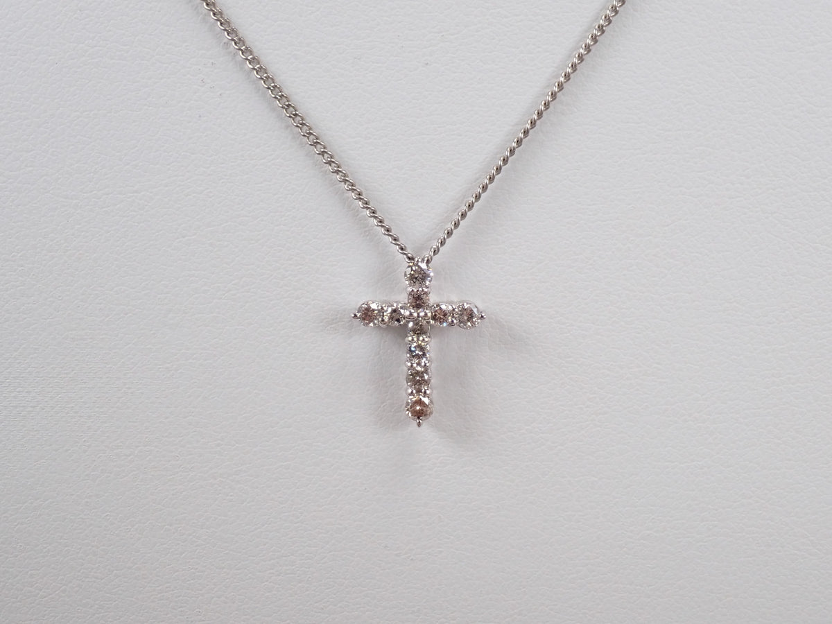 【10/7 22時販売】【カラフリ】K18WG ダイヤモンド 0.5ct クロスモチーフ ペンダントトップ（ネックレストップ）