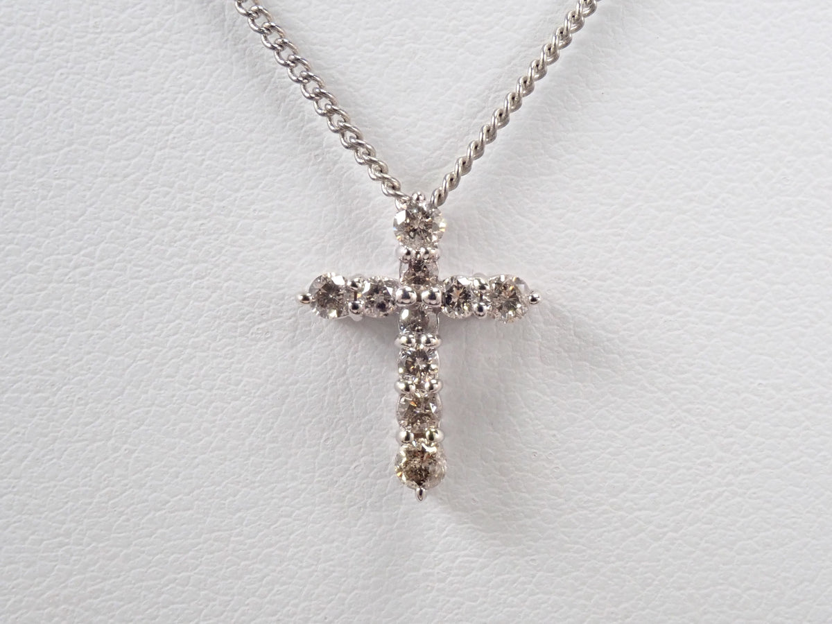 【10/7 22時販売】【カラフリ】K18WG ダイヤモンド 0.5ct クロスモチーフ ペンダントトップ（ネックレストップ）