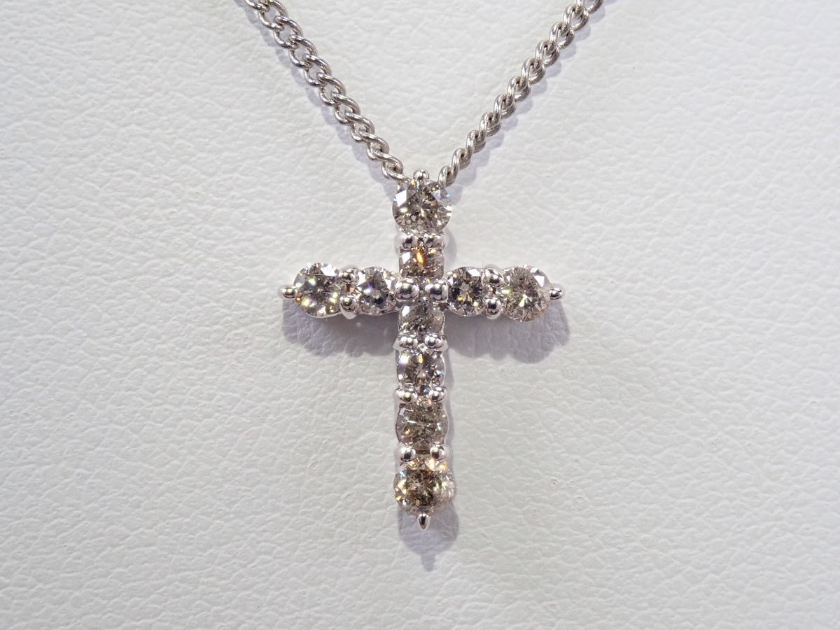 【10/7 22時販売】【カラフリ】K18WG ダイヤモンド 0.5ct クロスモチーフ ペンダントトップ（ネックレストップ）