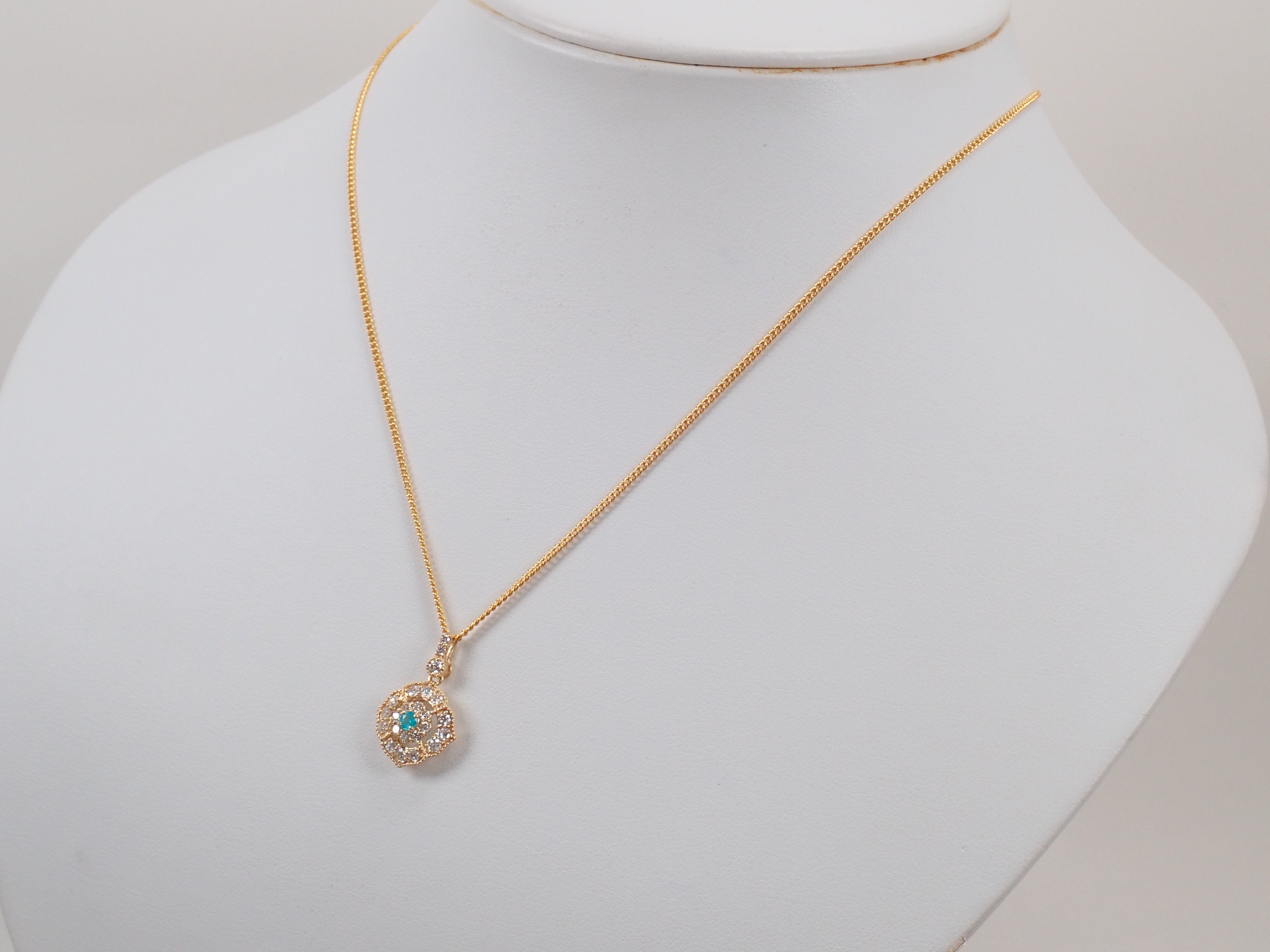 【抽選販売0812_01】K18 ブラジル産パライバトルマリン 0.080ct・ダイヤモンド0.56ctペンダントトップ（ネックレストップ）（CuO:2.3%、MnO:0.6%）