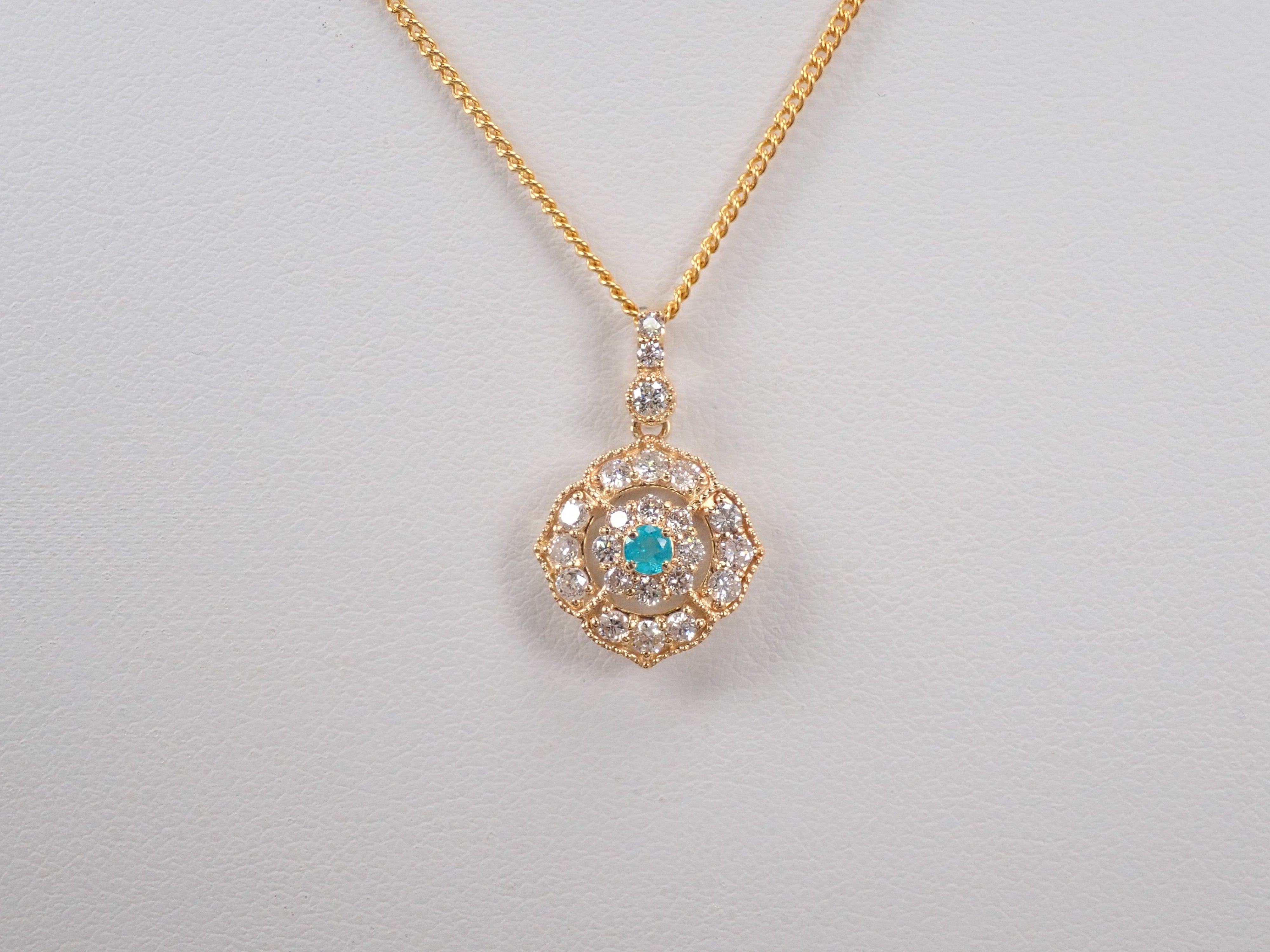 【抽選販売0812_01】K18 ブラジル産パライバトルマリン 0.080ct・ダイヤモンド0.56ctペンダントトップ（ネックレストップ）（CuO:2.3%、MnO:0.6%）