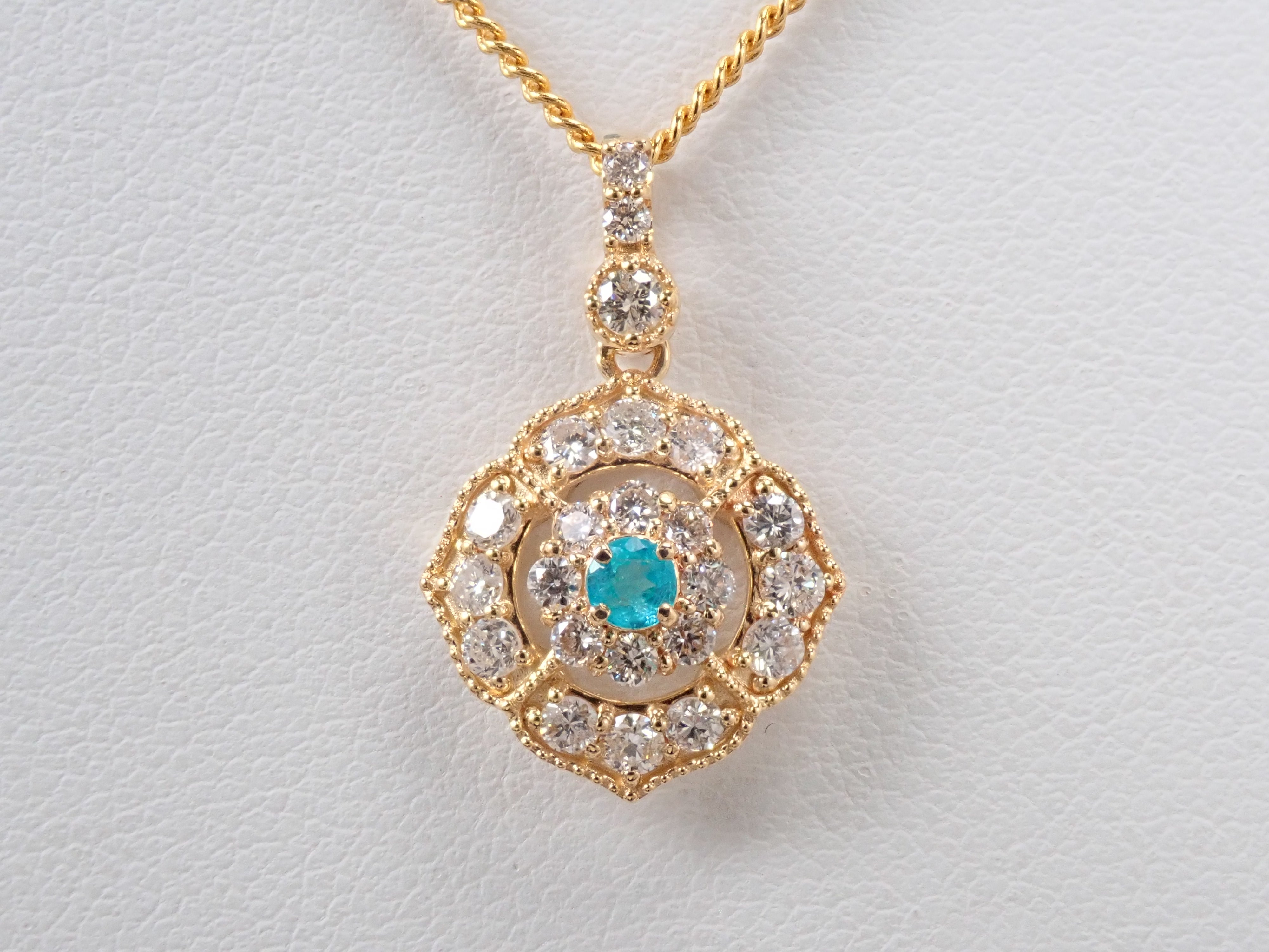 【抽選販売0812_01】K18 ブラジル産パライバトルマリン 0.080ct・ダイヤモンド0.56ctペンダントトップ（ネックレストップ）（CuO:2.3%、MnO:0.6%）