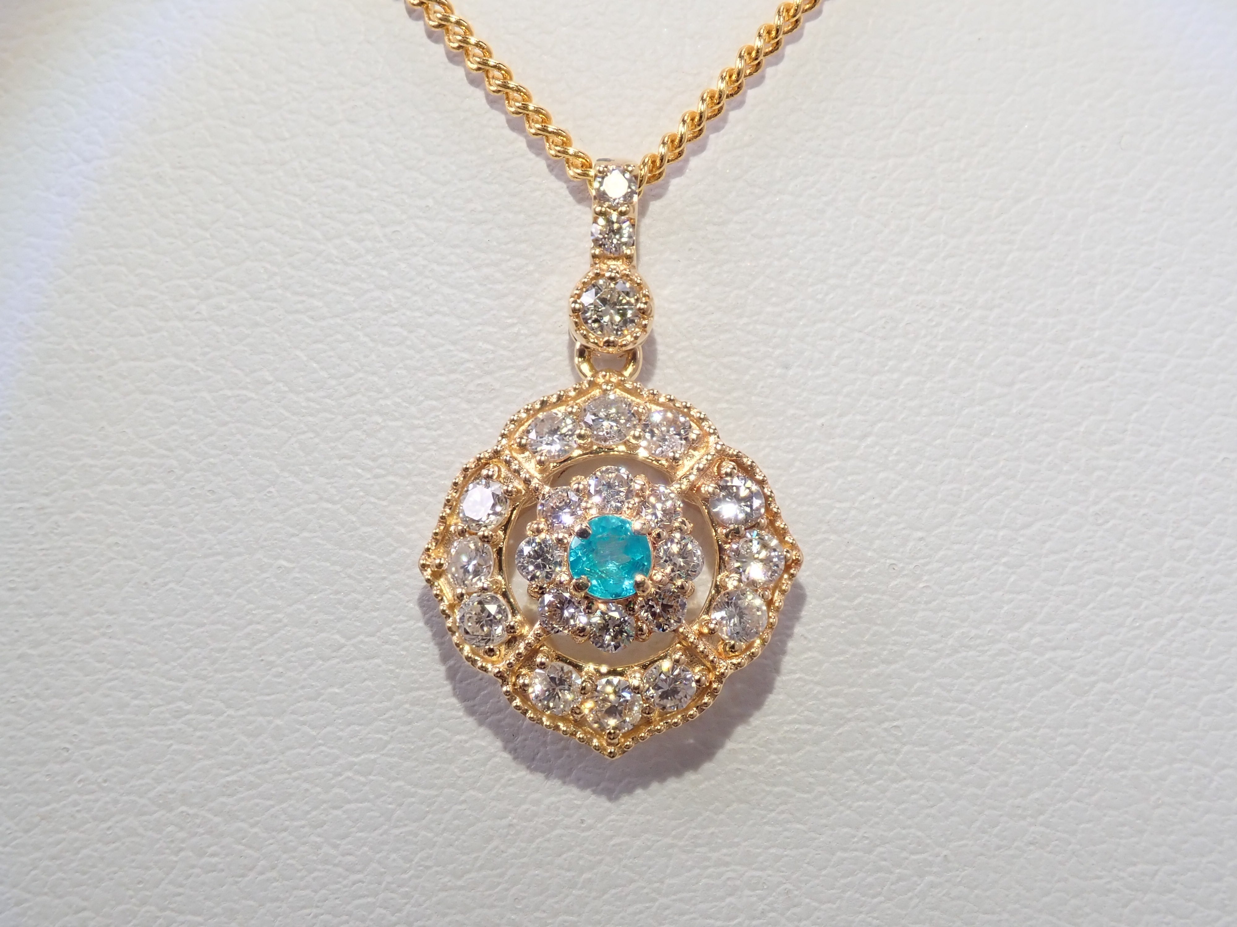【抽選販売0812_01】K18 ブラジル産パライバトルマリン 0.080ct・ダイヤモンド0.56ctペンダントトップ（ネックレストップ）（CuO:2.3%、MnO:0.6%）
