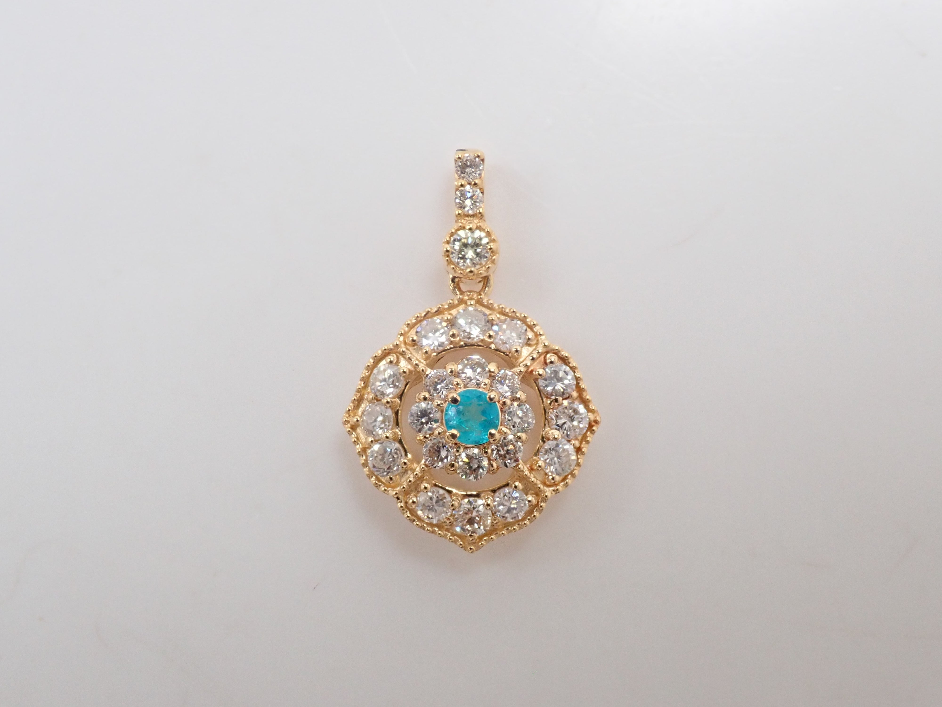 【抽選販売0812_01】K18 ブラジル産パライバトルマリン 0.080ct・ダイヤモンド0.56ctペンダントトップ（ネックレストップ）（CuO:2.3%、MnO:0.6%）