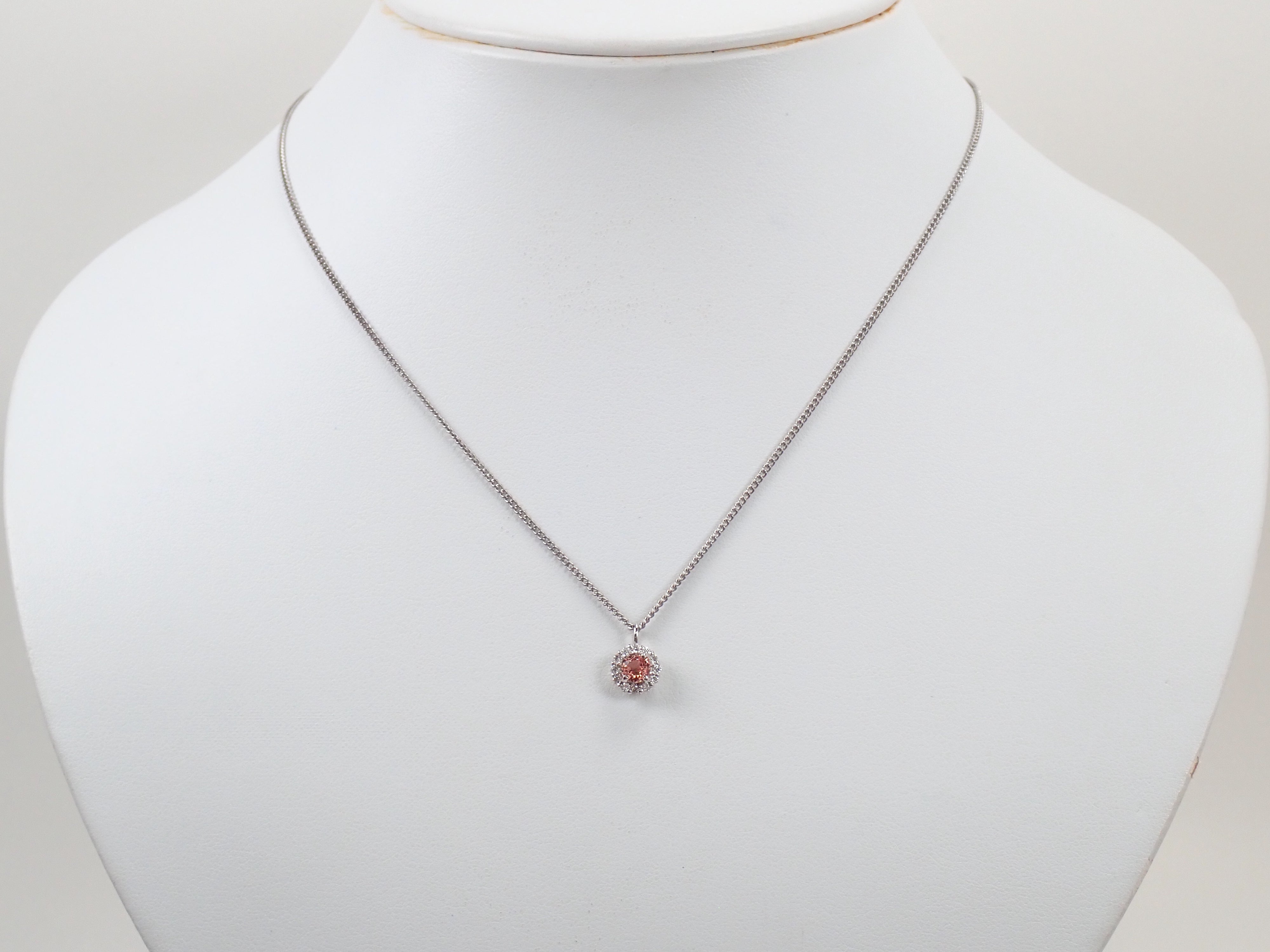 【抽選販売0812_06】Pt900 マダガスカル産パパラチアサファイア 4.2mm/0.34ct ・ダイヤモンド0.18ctペンダントトップ（ネックレストップ）中宝鑑