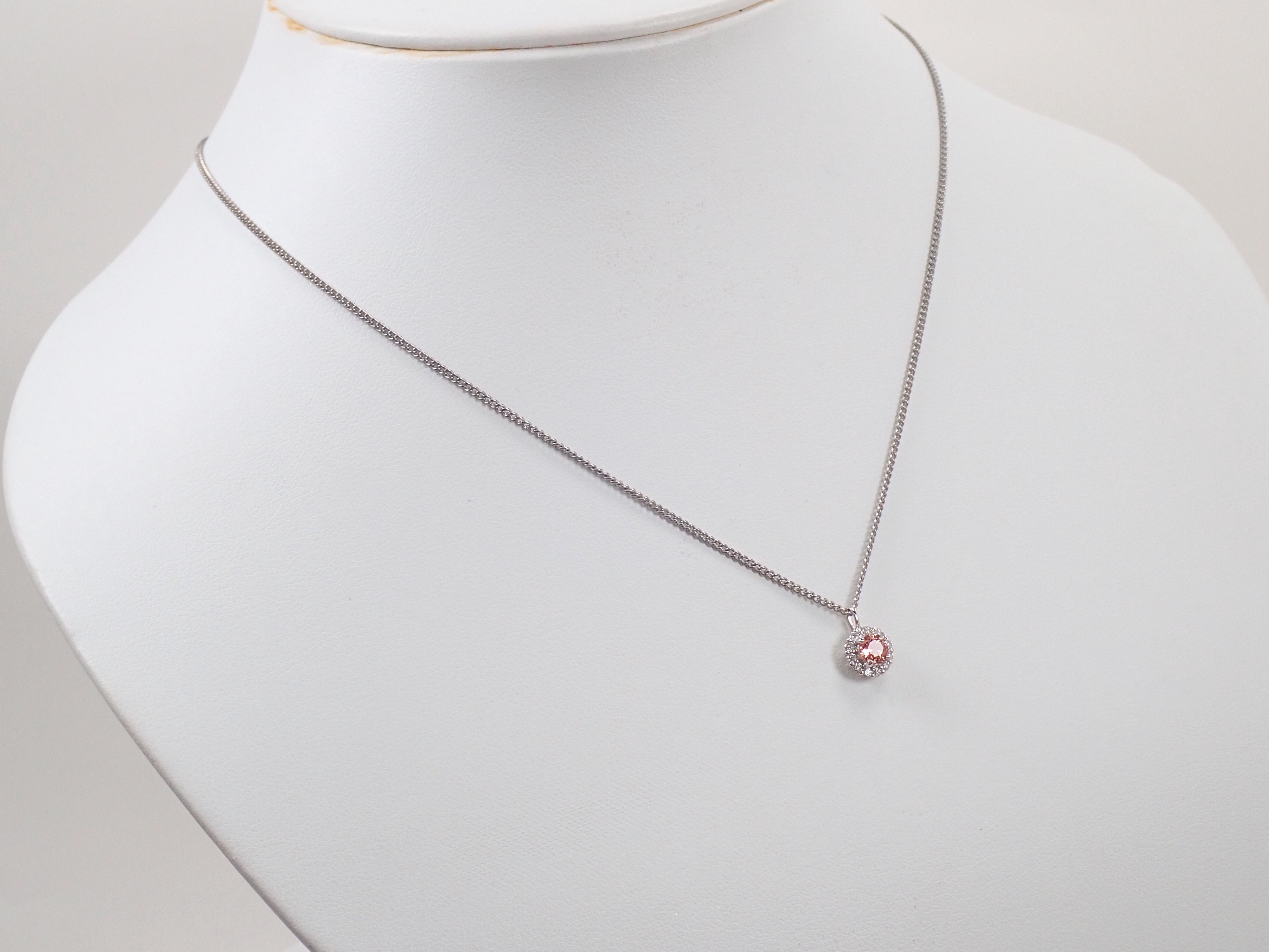 【抽選販売0812_06】Pt900 マダガスカル産パパラチアサファイア 4.2mm/0.34ct ・ダイヤモンド0.18ctペンダントトップ（ネックレストップ）中宝鑑