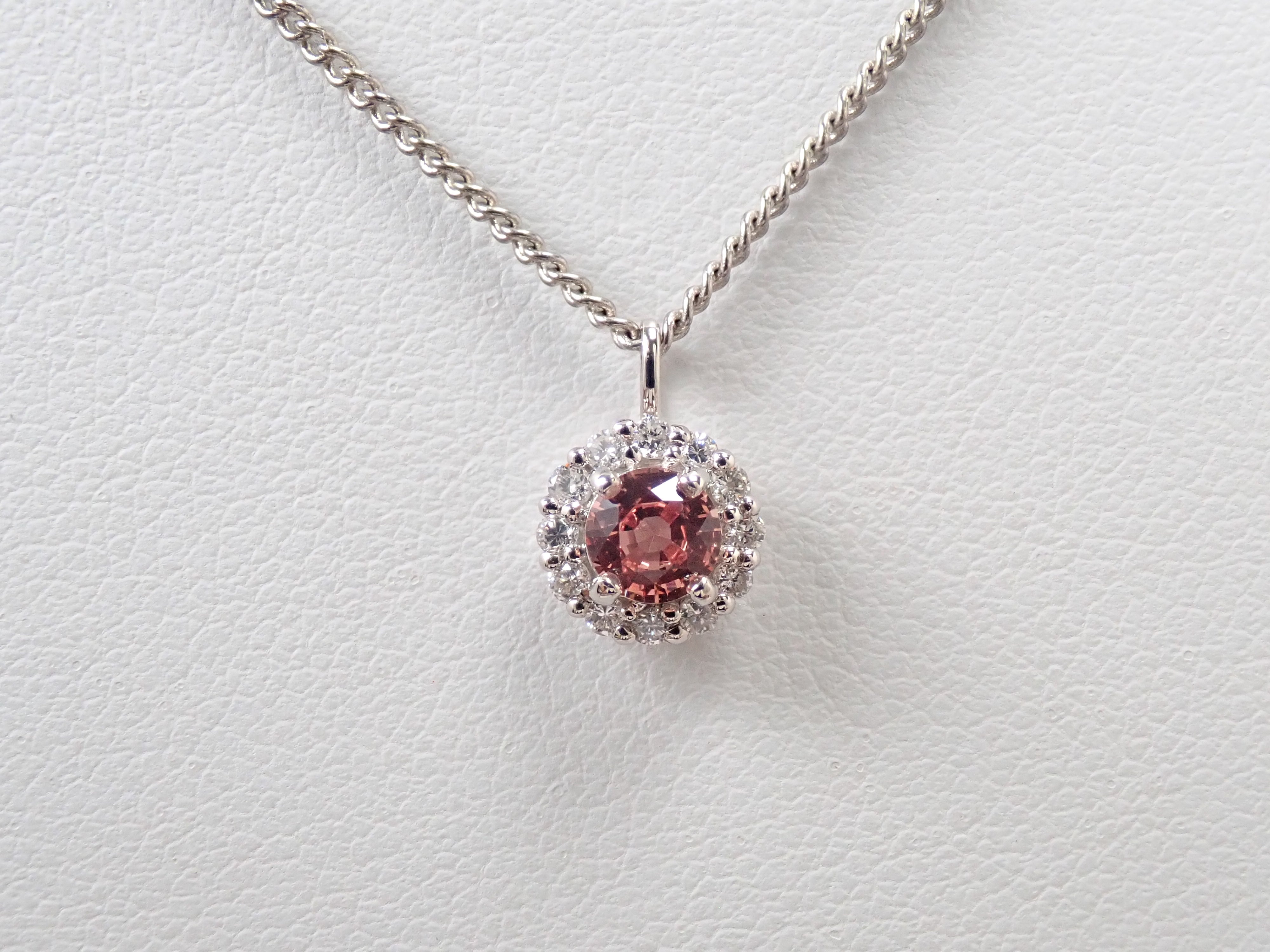 【抽選販売0812_06】Pt900 マダガスカル産パパラチアサファイア 4.2mm/0.34ct ・ダイヤモンド0.18ctペンダントトップ（ネックレストップ）中宝鑑