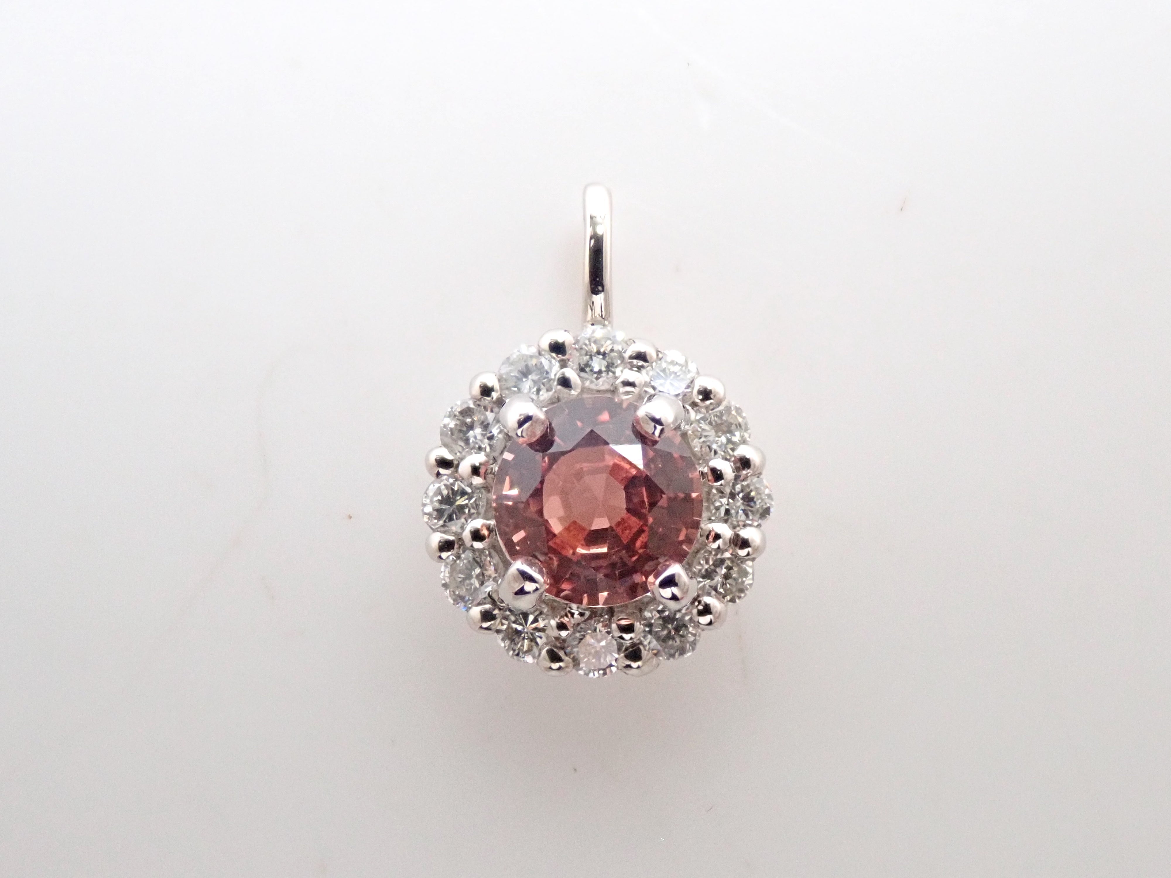【抽選販売0812_06】Pt900 マダガスカル産パパラチアサファイア 4.2mm/0.34ct ・ダイヤモンド0.18ctペンダントトップ（ネックレストップ）中宝鑑