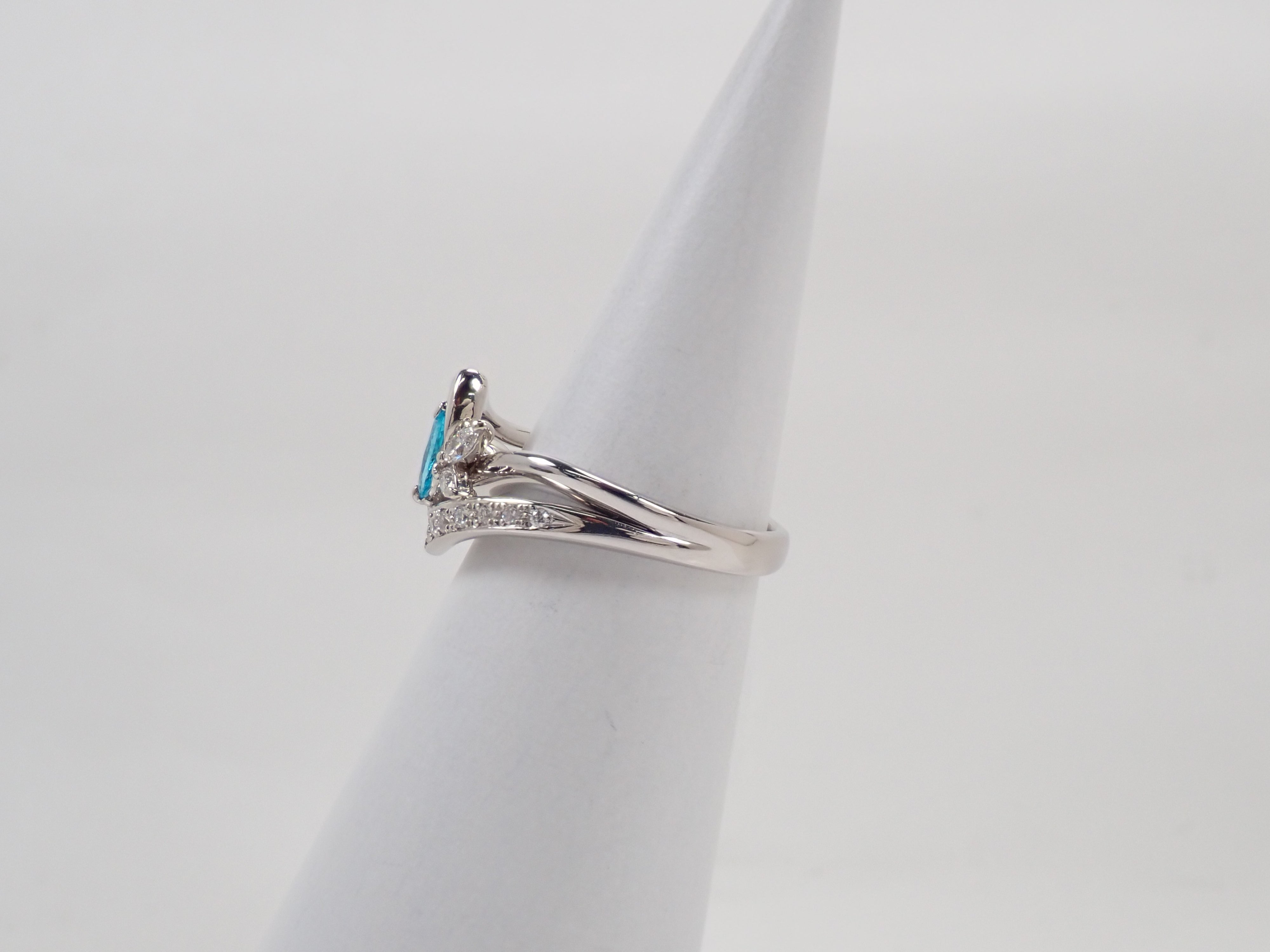 【抽選販売0812_12】Pt900 ブラジル産パライバトルマリン 0.175ct ・ダイヤモンド0.185リング（CuO:1.4%、MnO:0.2%）