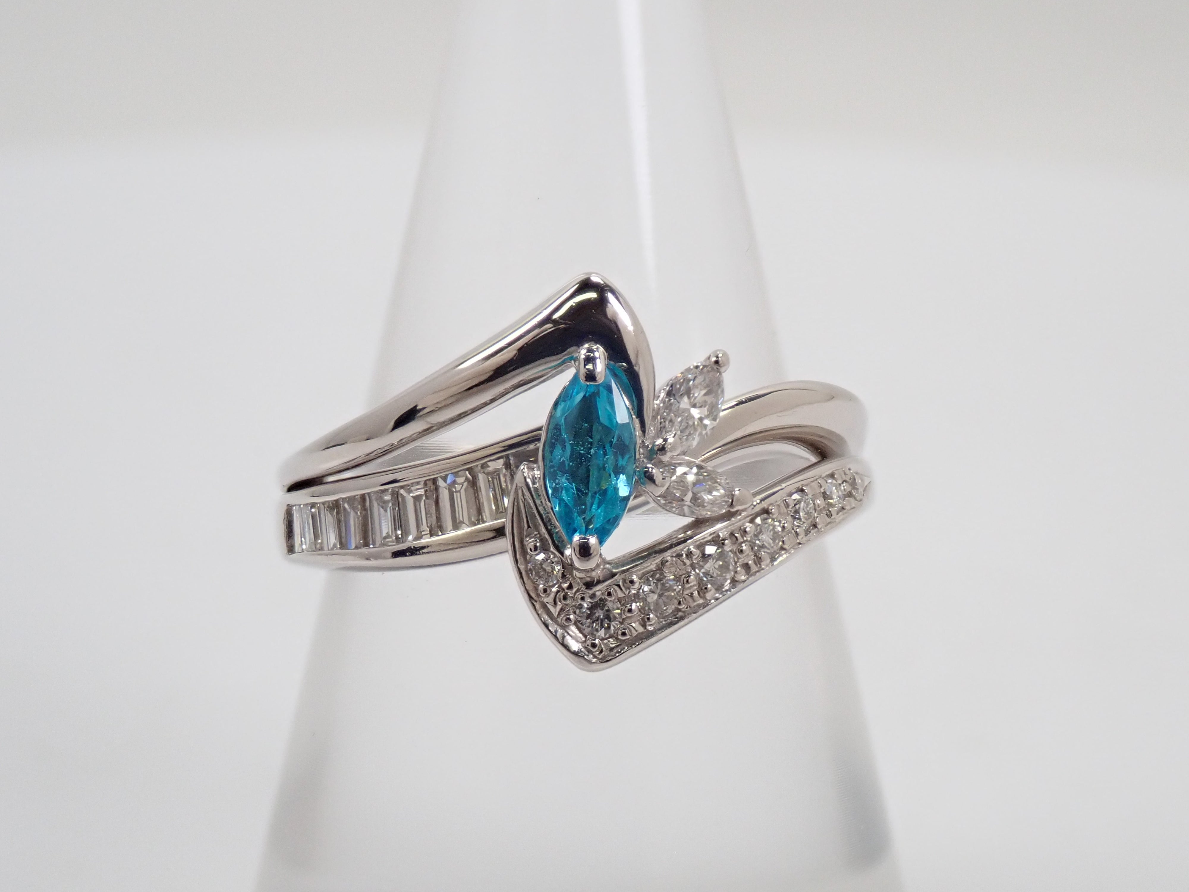 【抽選販売0812_12】Pt900 ブラジル産パライバトルマリン 0.175ct ・ダイヤモンド0.185リング（CuO:1.4%、MnO:0.2%）