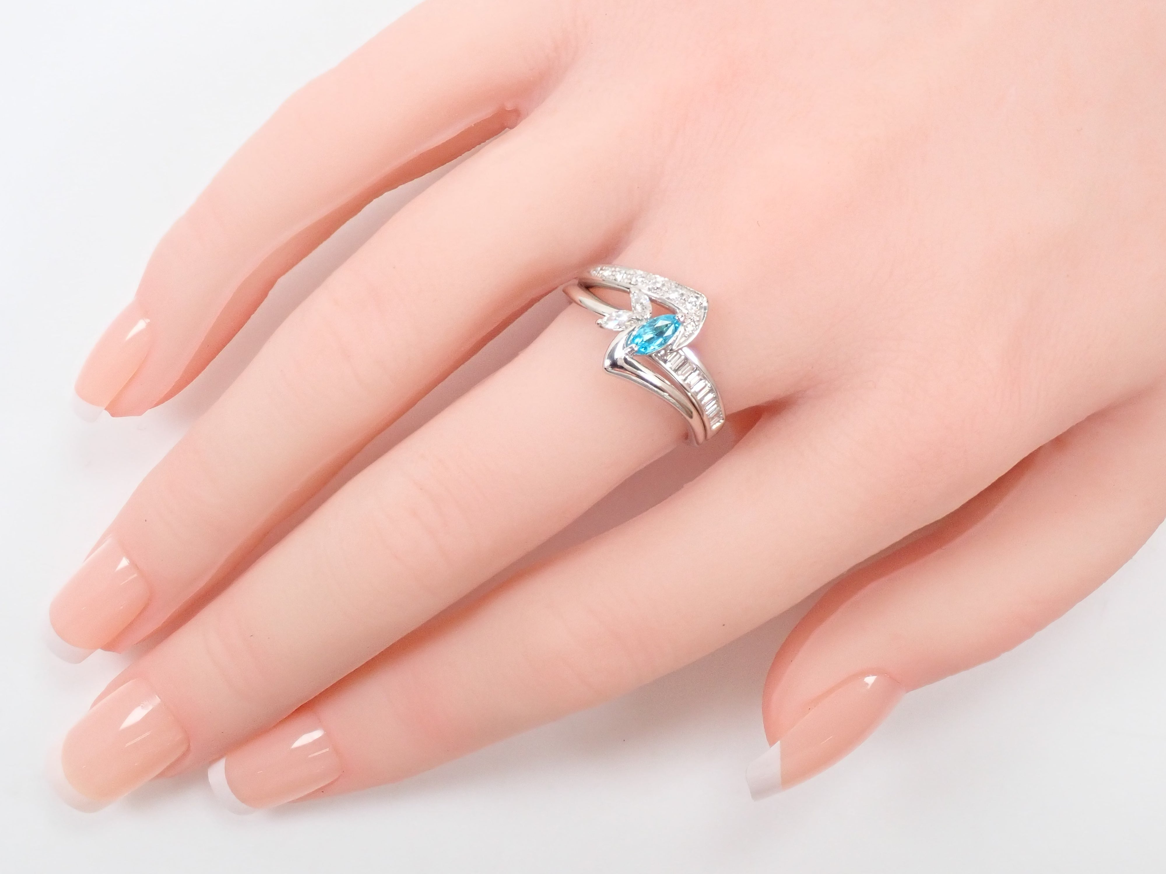 【抽選販売0812_12】Pt900 ブラジル産パライバトルマリン 0.175ct ・ダイヤモンド0.185リング（CuO:1.4%、MnO:0.2%）