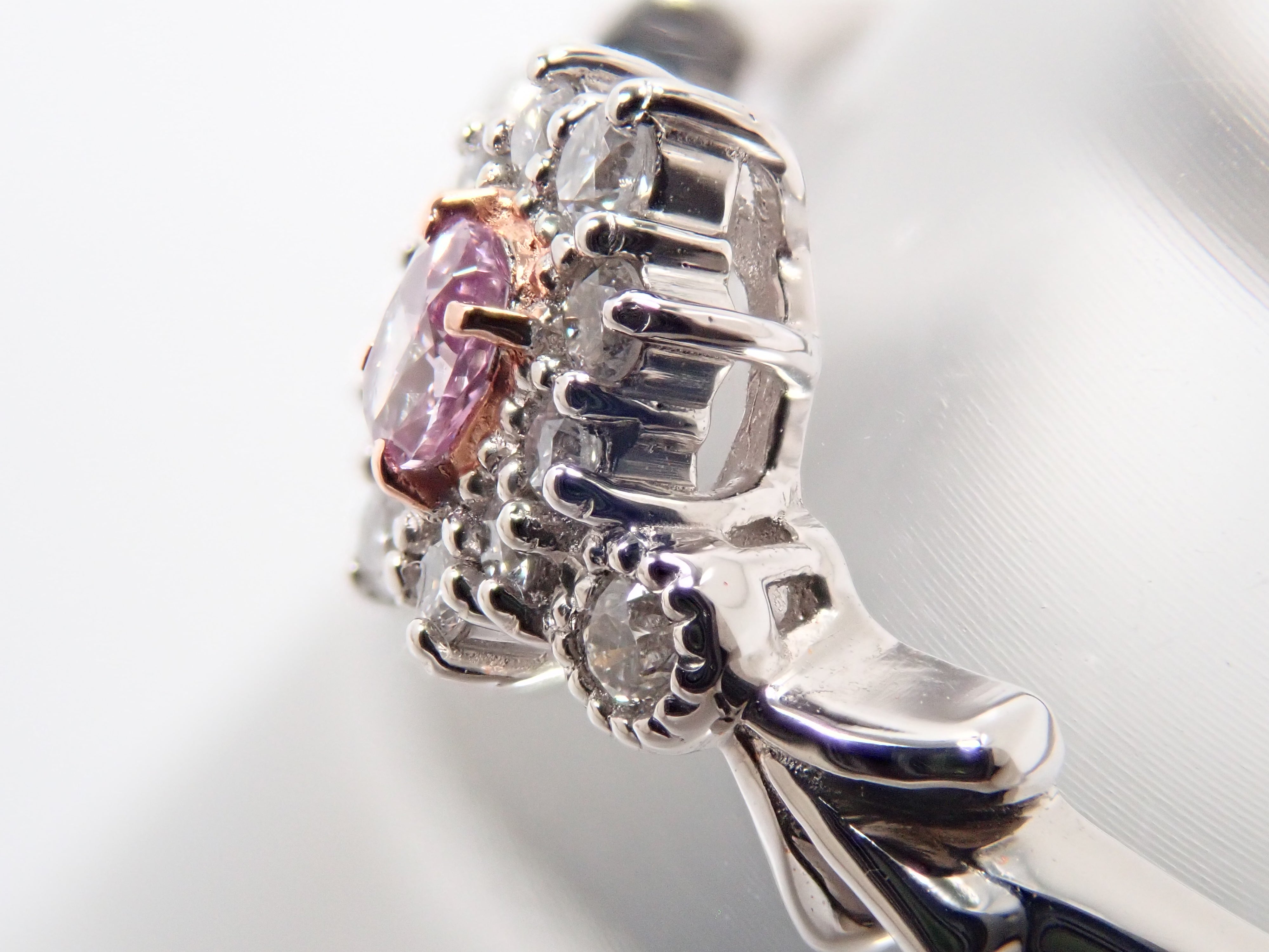 【抽選販売0812_09】Pt950 ピンクダイヤモンド 0.058ct（FANCY INTENSE PURPLE PINK）・ダイヤモンド0.11ctリング 中宝ソーティング