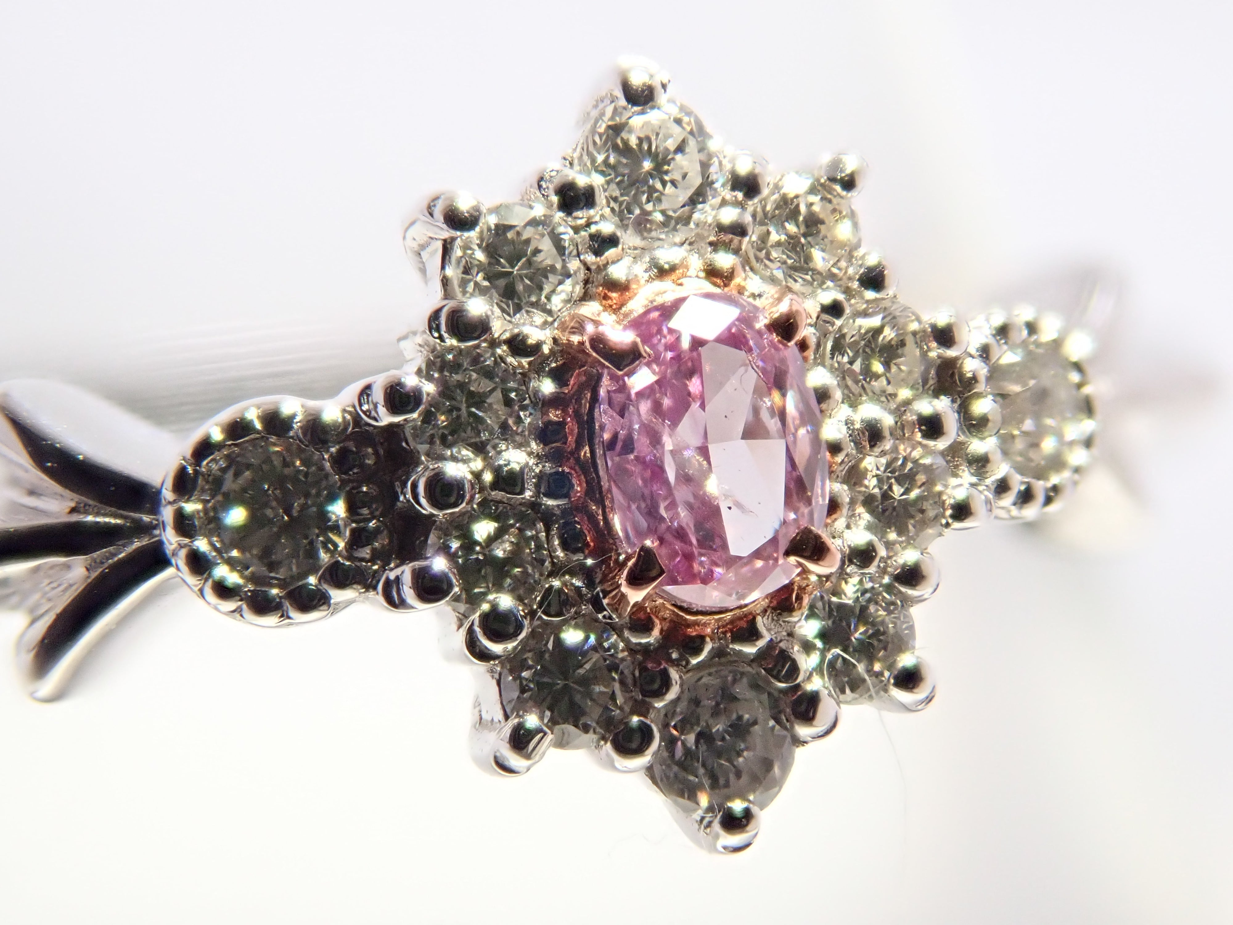 【抽選販売0812_09】Pt950 ピンクダイヤモンド 0.058ct（FANCY INTENSE PURPLE PINK）・ダイヤモンド0.11ctリング 中宝ソーティング