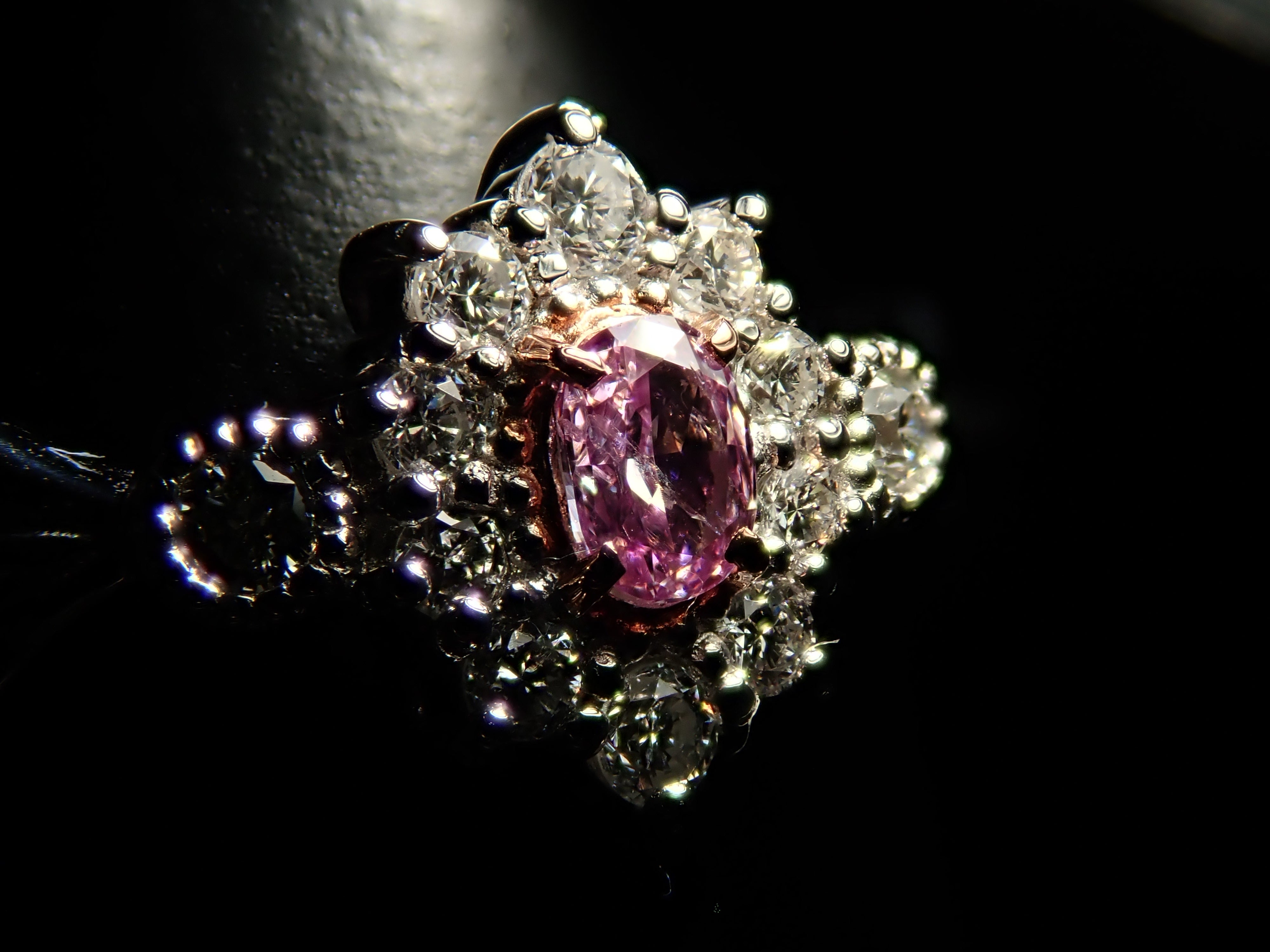 【抽選販売0812_09】Pt950 ピンクダイヤモンド 0.058ct（FANCY INTENSE PURPLE PINK）・ダイヤモンド0.11ctリング 中宝ソーティング
