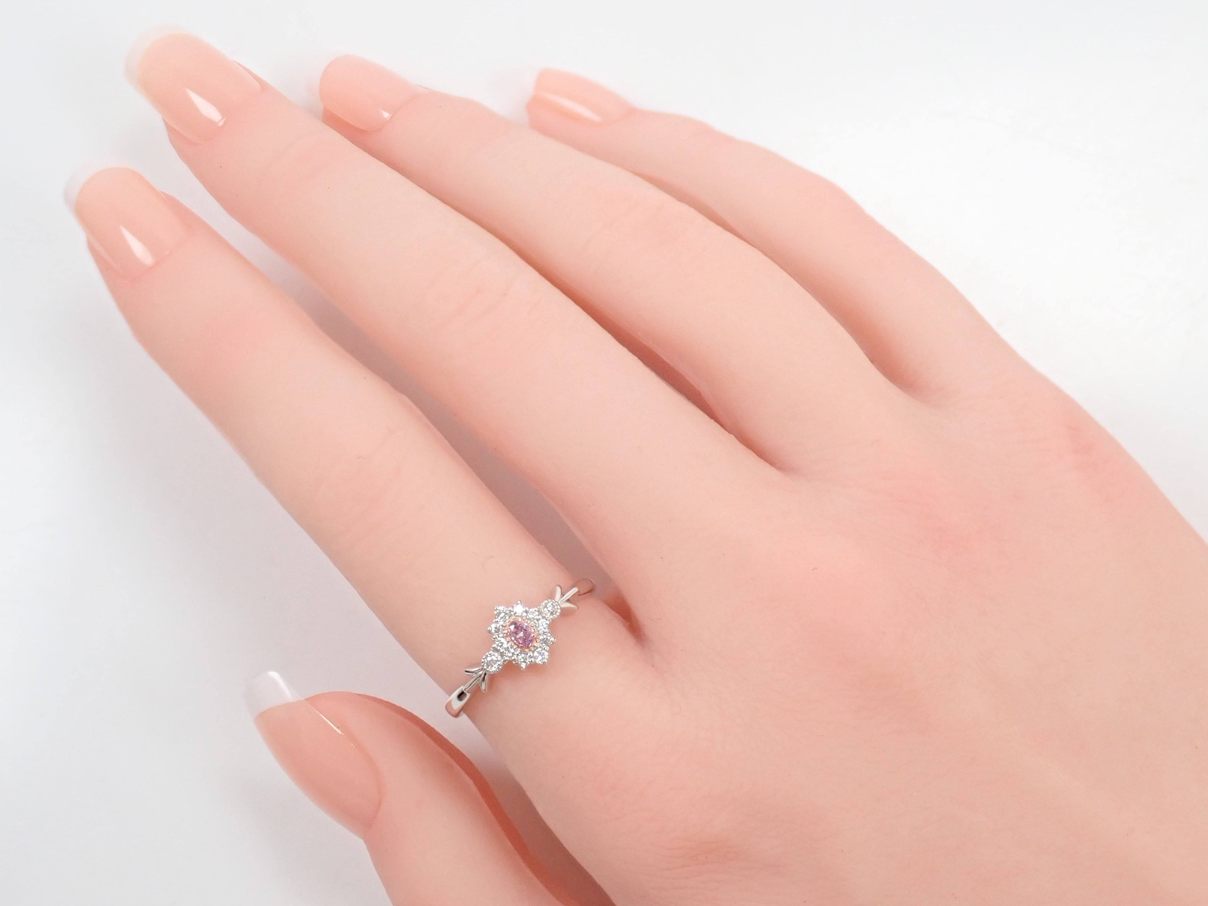 【抽選販売0812_09】Pt950 ピンクダイヤモンド 0.058ct（FANCY INTENSE PURPLE PINK）・ダイヤモンド0.11ctリング 中宝ソーティング