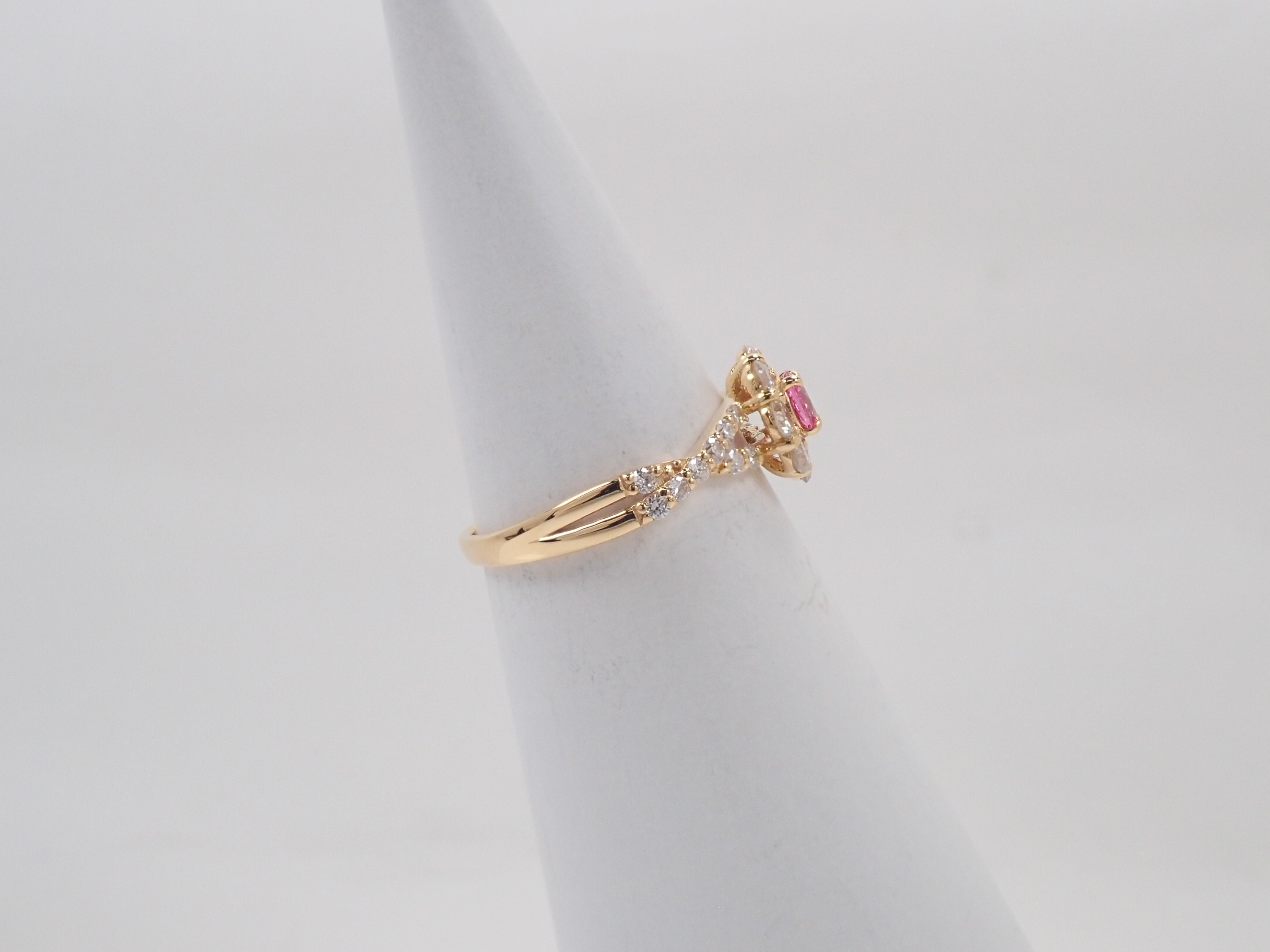【抽選販売0812_10】K18 マダガスカル産パパラチアサファイア 0.278ct・ダイヤモンド0.67ctリング DGL鑑