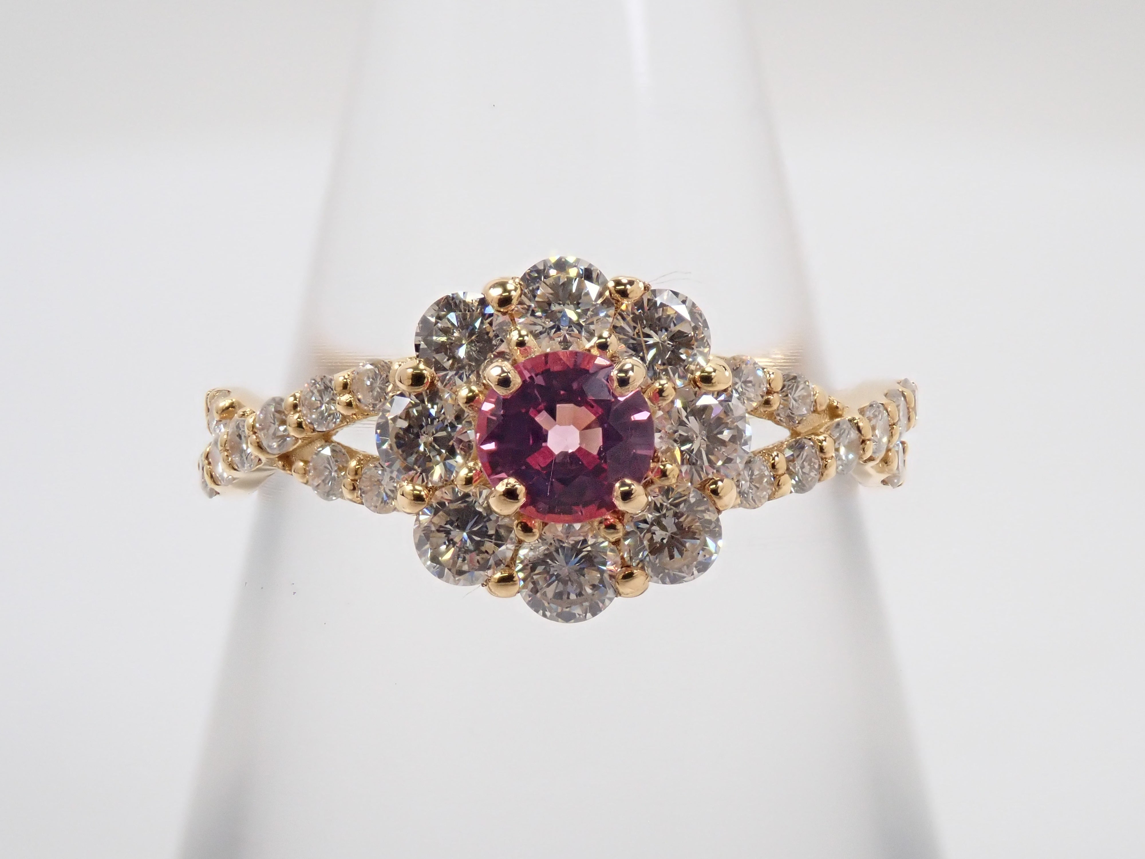 【抽選販売0812_10】K18 マダガスカル産パパラチアサファイア 0.278ct・ダイヤモンド0.67ctリング DGL鑑