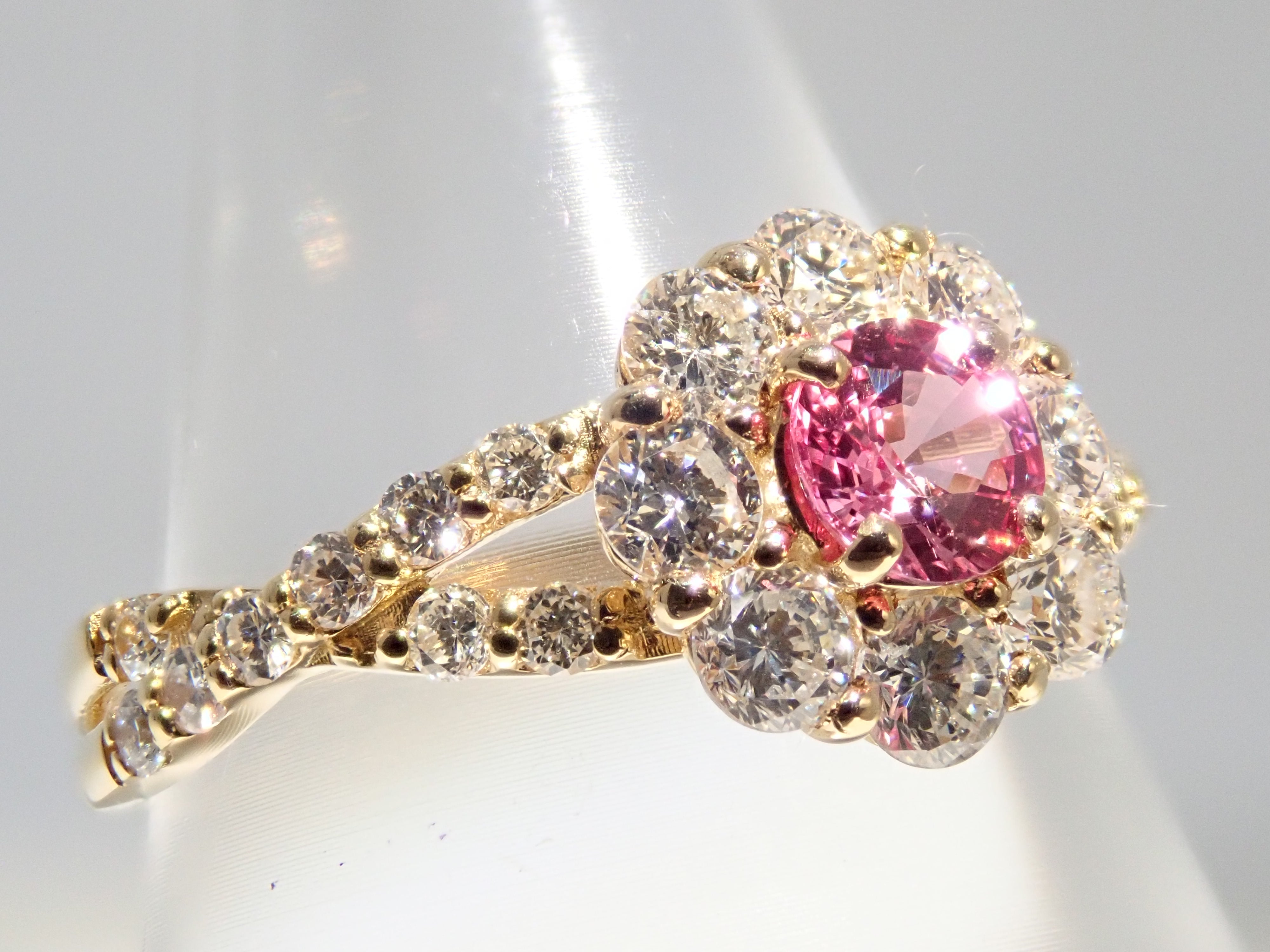 【抽選販売0812_10】K18 マダガスカル産パパラチアサファイア 0.278ct・ダイヤモンド0.67ctリング DGL鑑