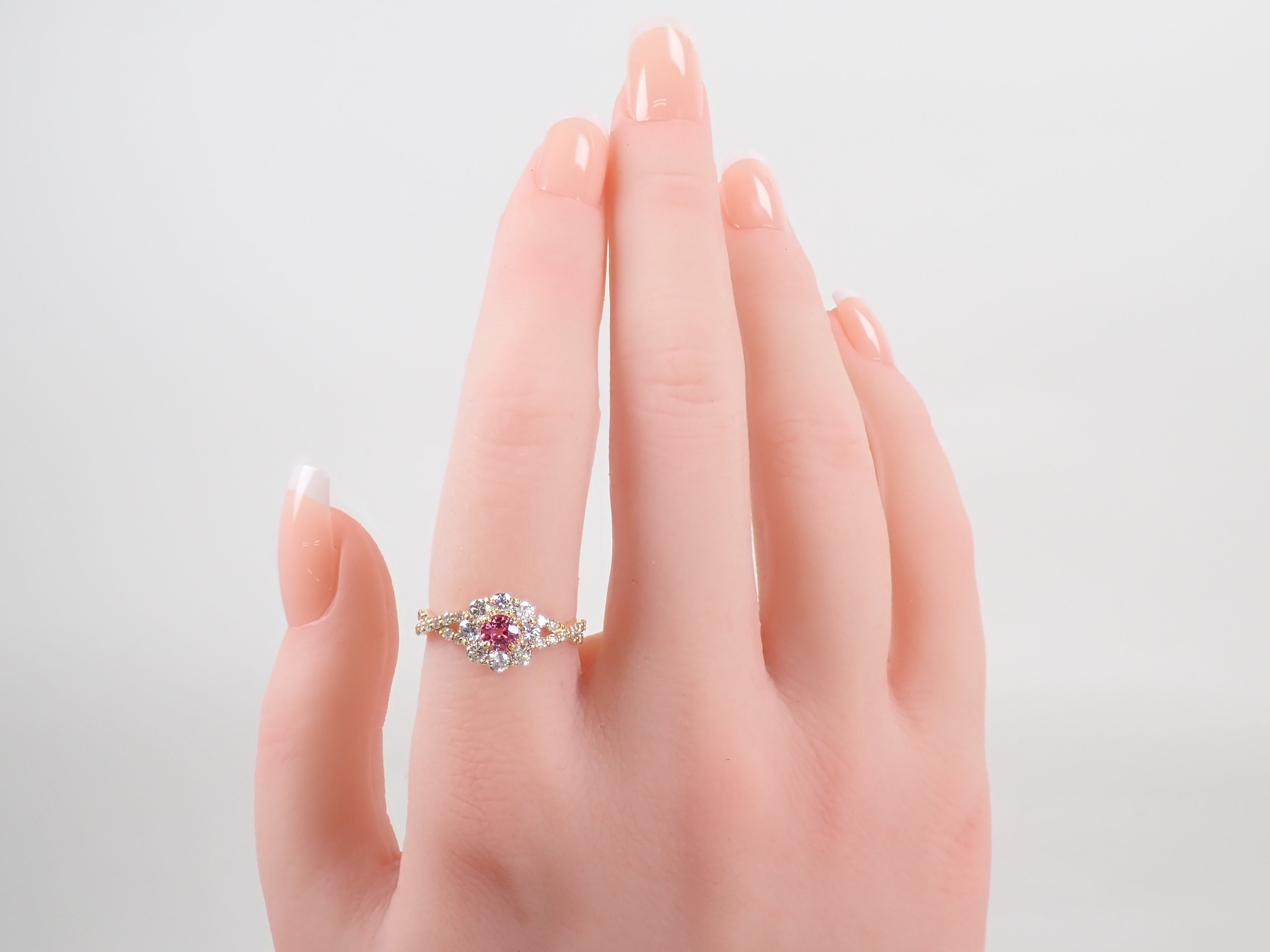【抽選販売0812_10】K18 マダガスカル産パパラチアサファイア 0.278ct・ダイヤモンド0.67ctリング DGL鑑