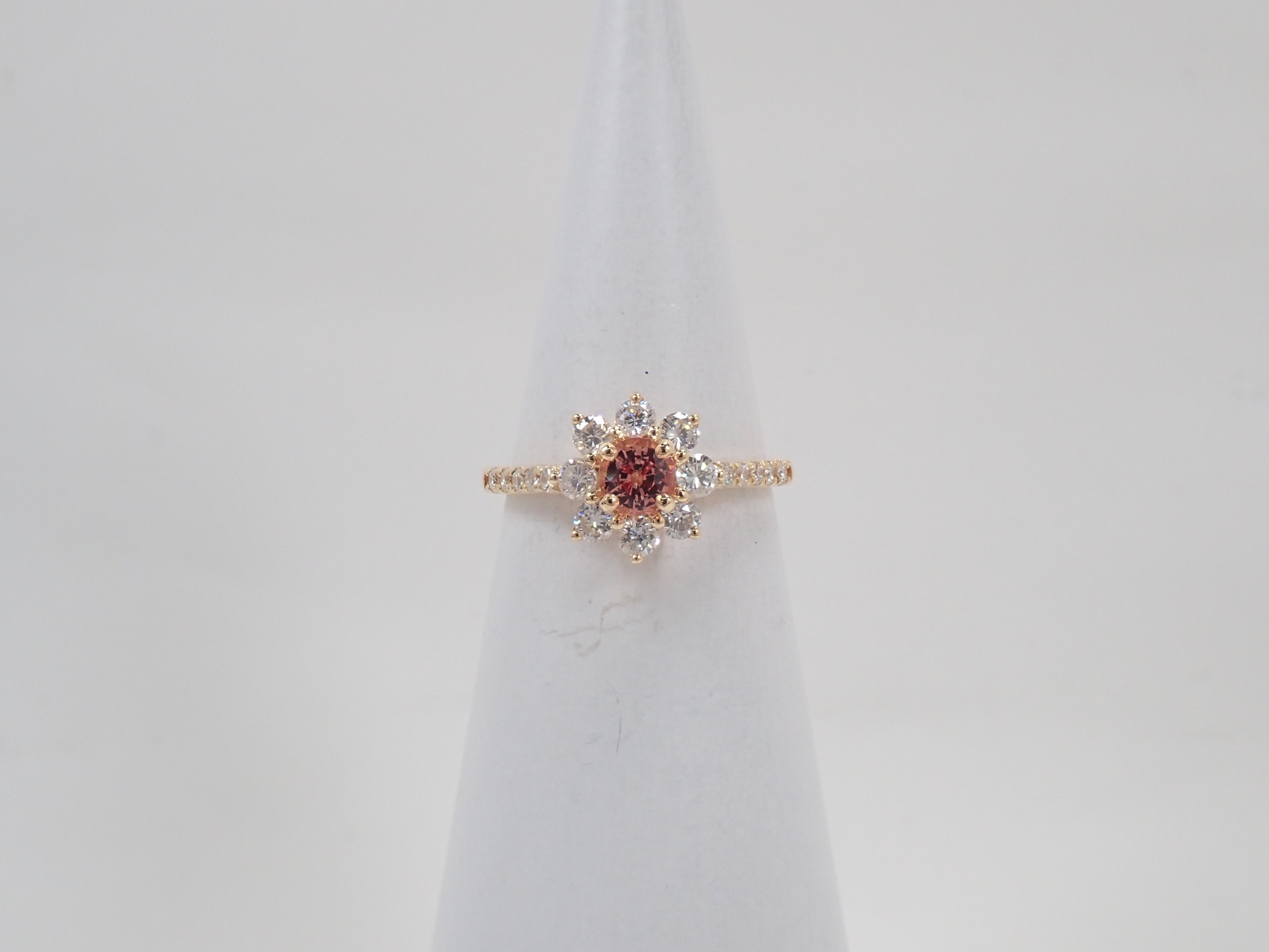 【抽選販売0812_11】K18 マダガスカル産パパラチアサファイア 0.412ct・ダイヤモンド0.57ctリング
