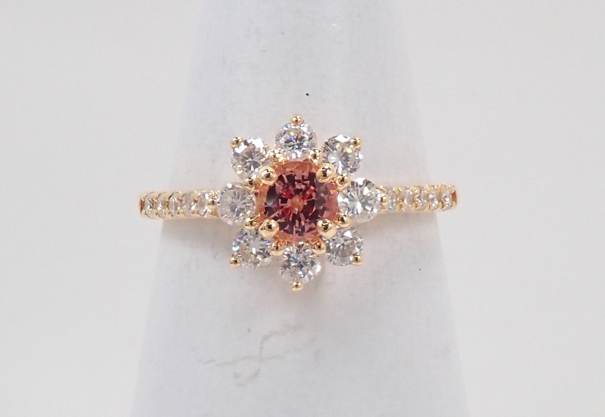 【9/6 22時販売】K18 マダガスカル産パパラチアサファイア 4.3mm/0.412ct・ダイヤモンド0.57ctリング 中宝鑑