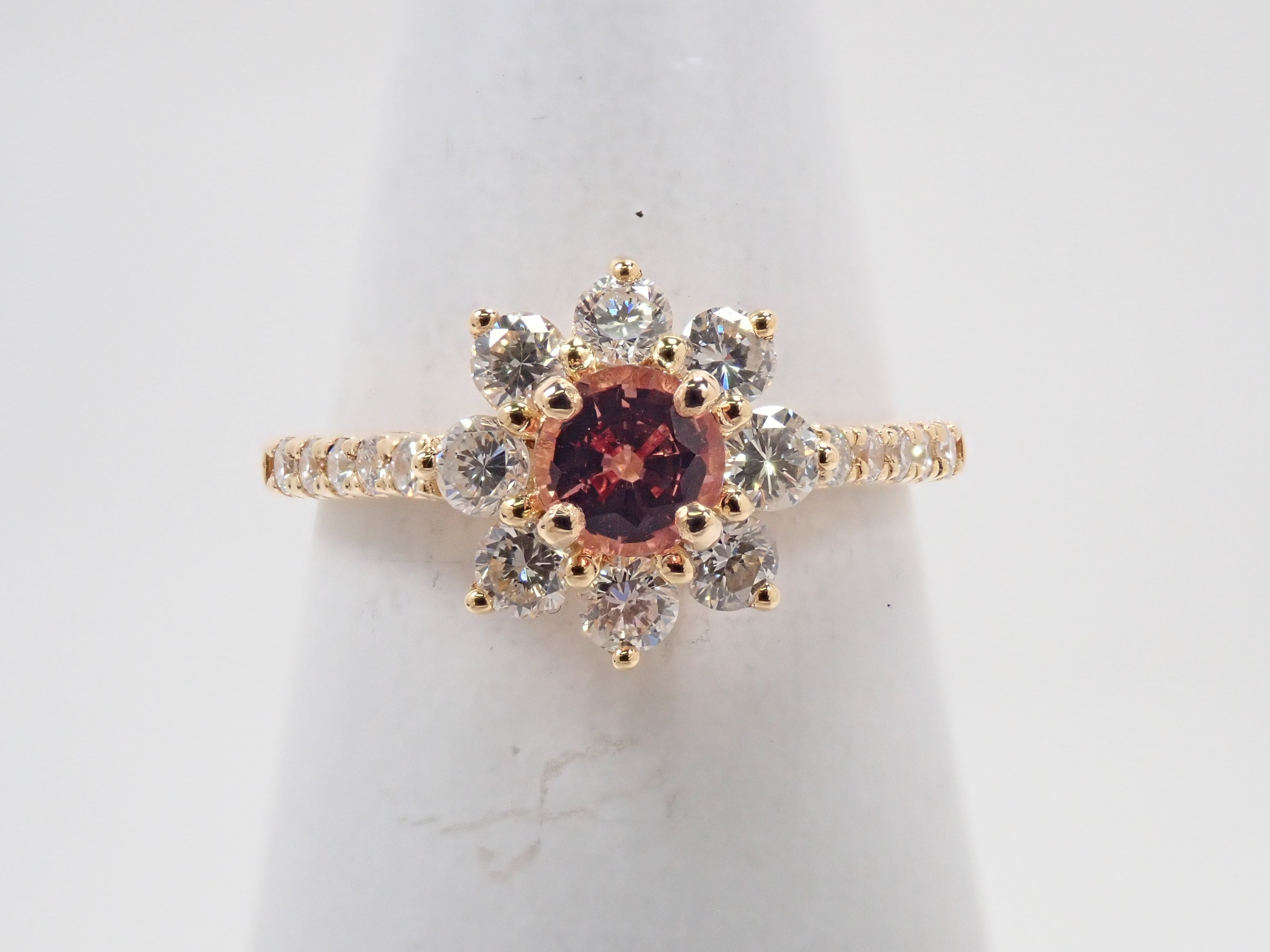 【抽選販売0812_11】K18 マダガスカル産パパラチアサファイア 0.412ct・ダイヤモンド0.57ctリング