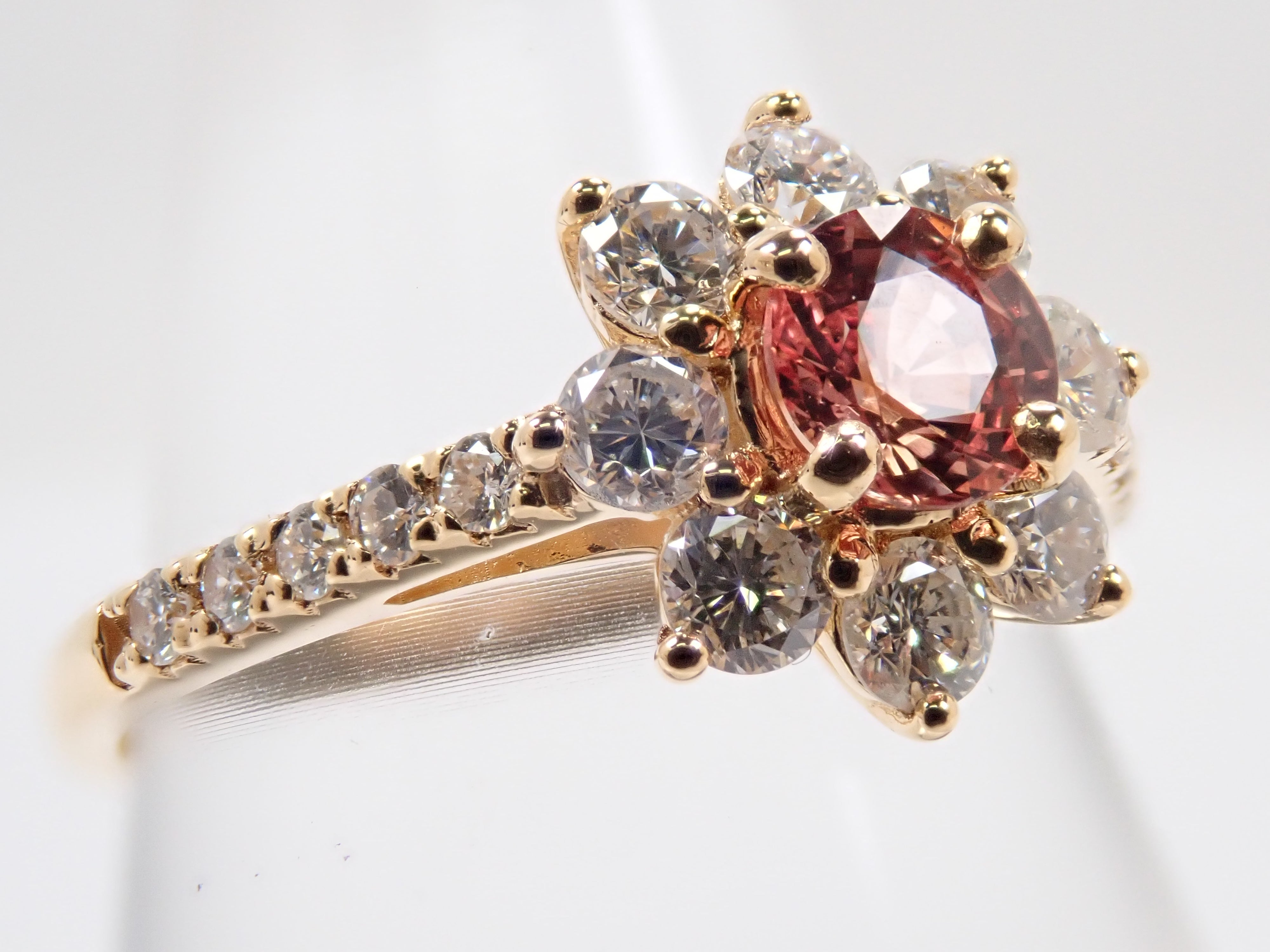 【抽選販売0812_11】K18 マダガスカル産パパラチアサファイア 0.412ct・ダイヤモンド0.57ctリング