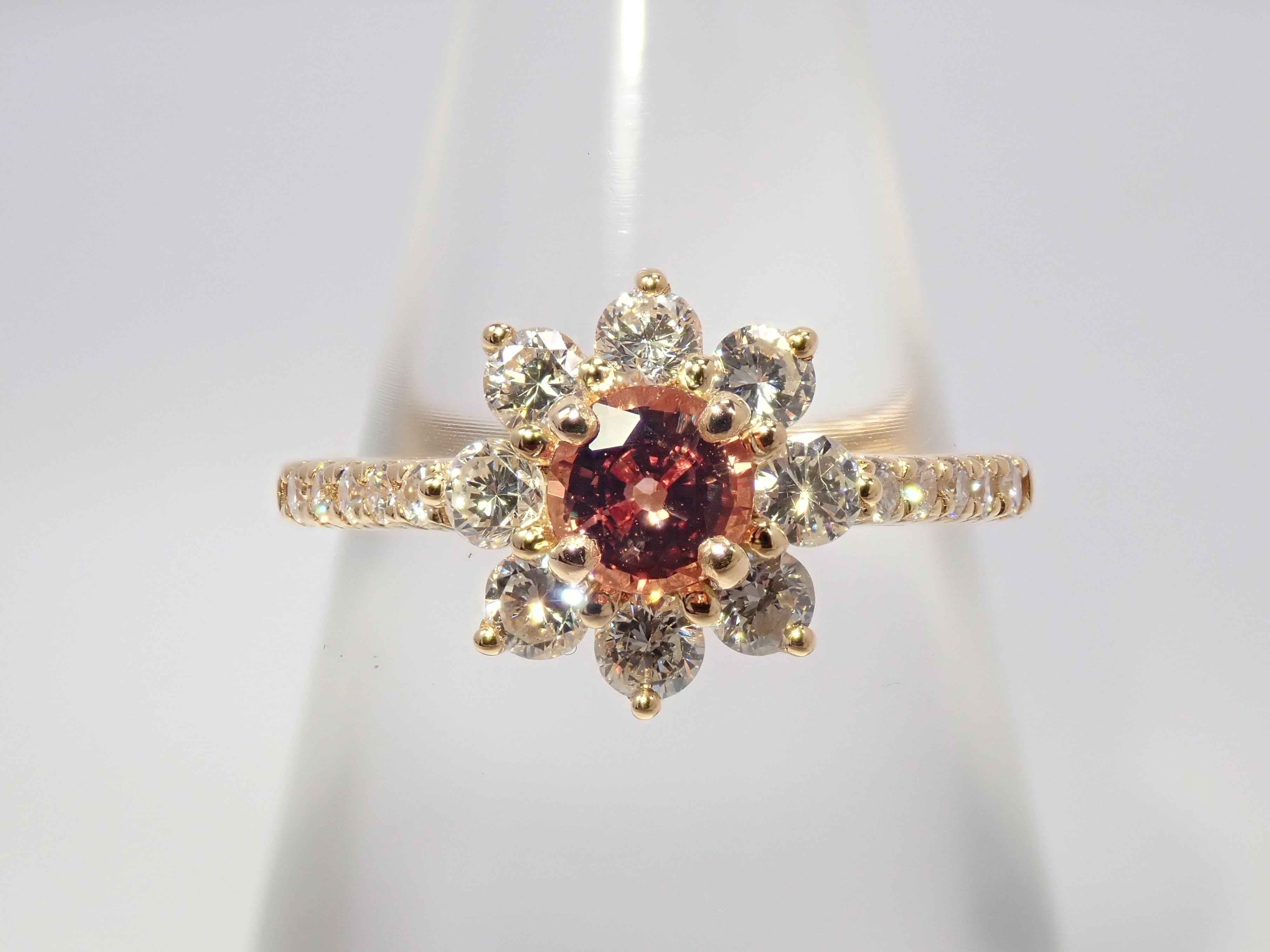 【抽選販売0812_11】K18 マダガスカル産パパラチアサファイア 0.412ct・ダイヤモンド0.57ctリング