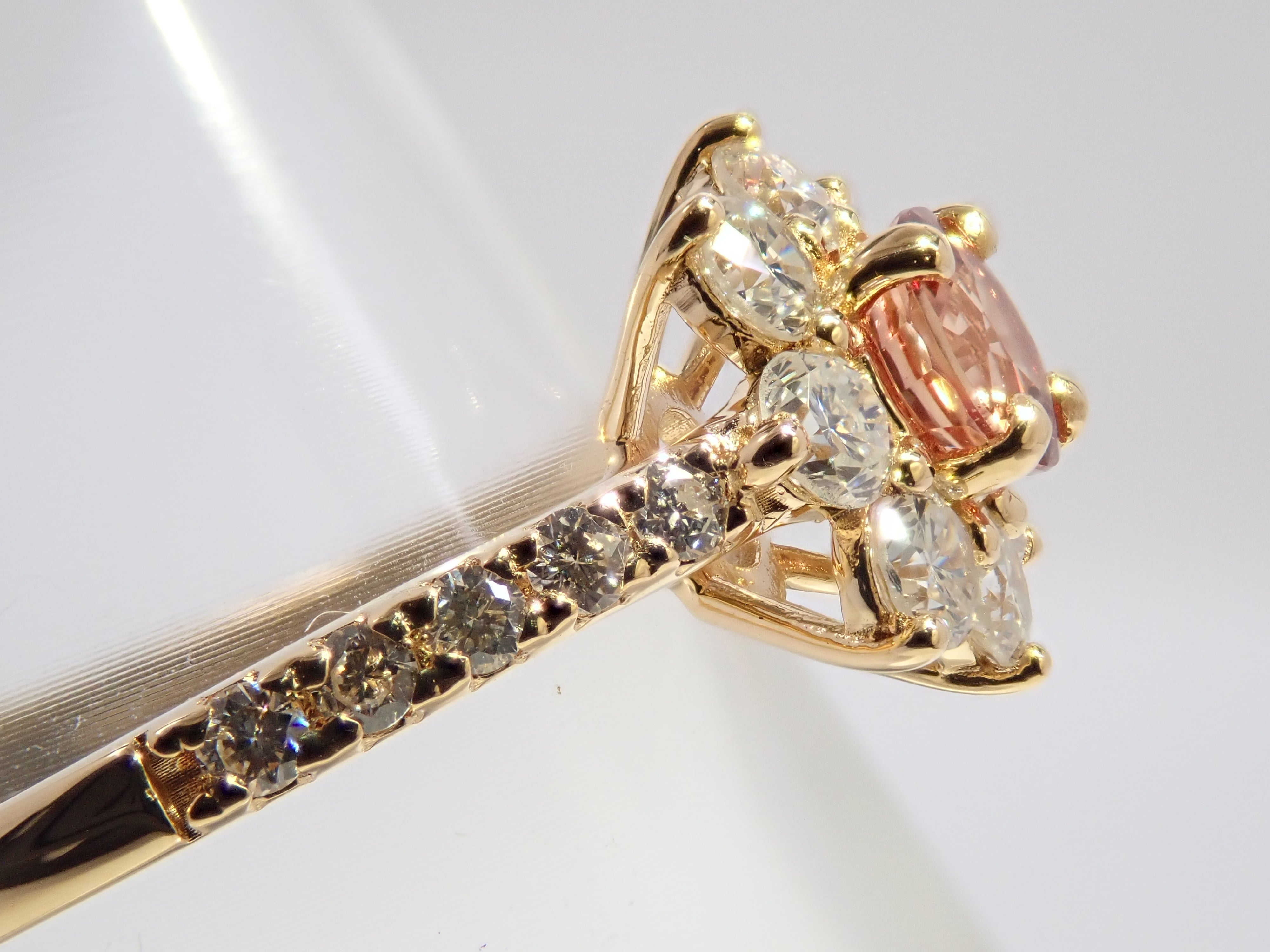 【抽選販売0812_11】K18 マダガスカル産パパラチアサファイア 0.412ct・ダイヤモンド0.57ctリング