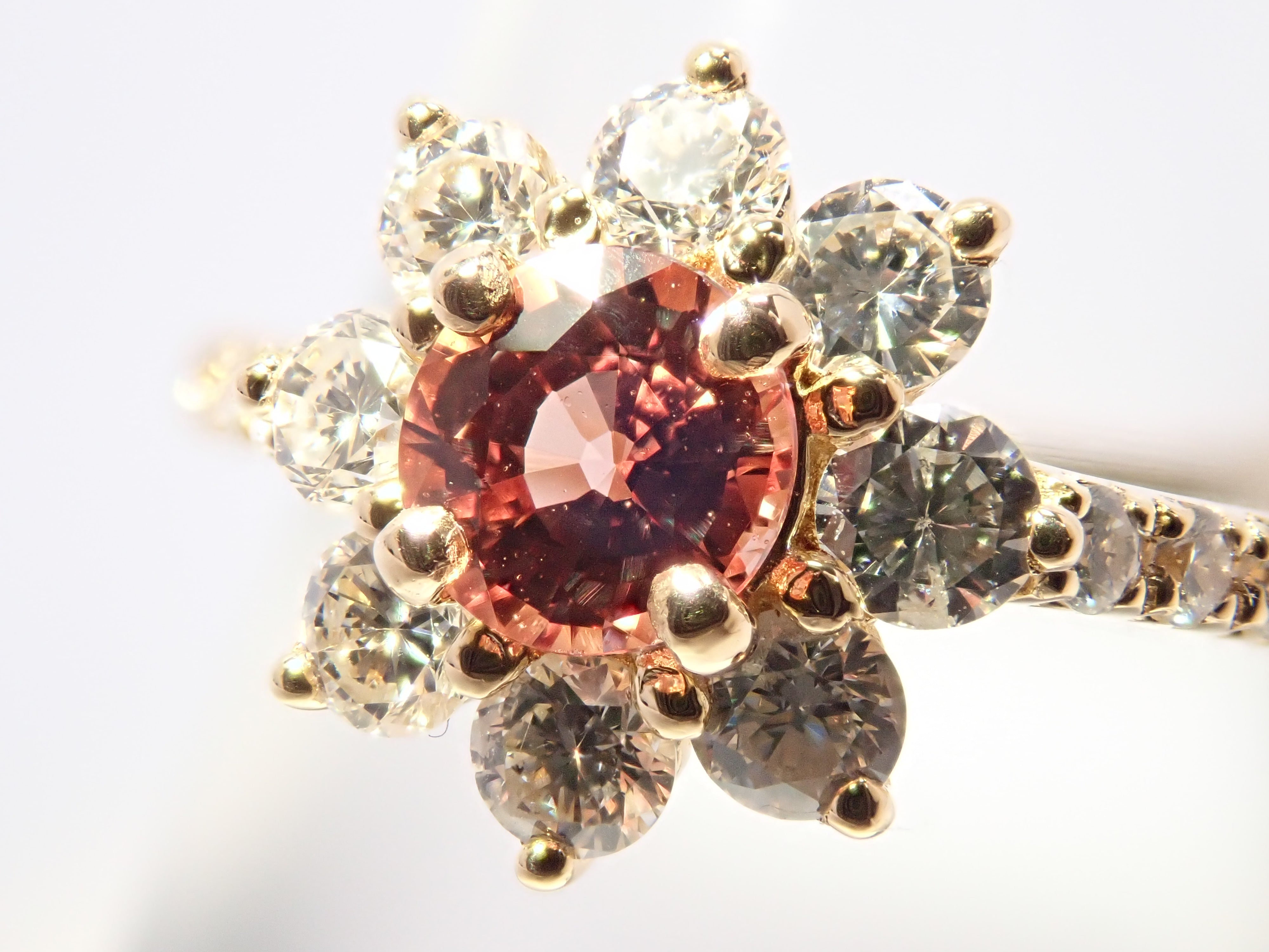 【抽選販売0812_11】K18 マダガスカル産パパラチアサファイア 0.412ct・ダイヤモンド0.57ctリング