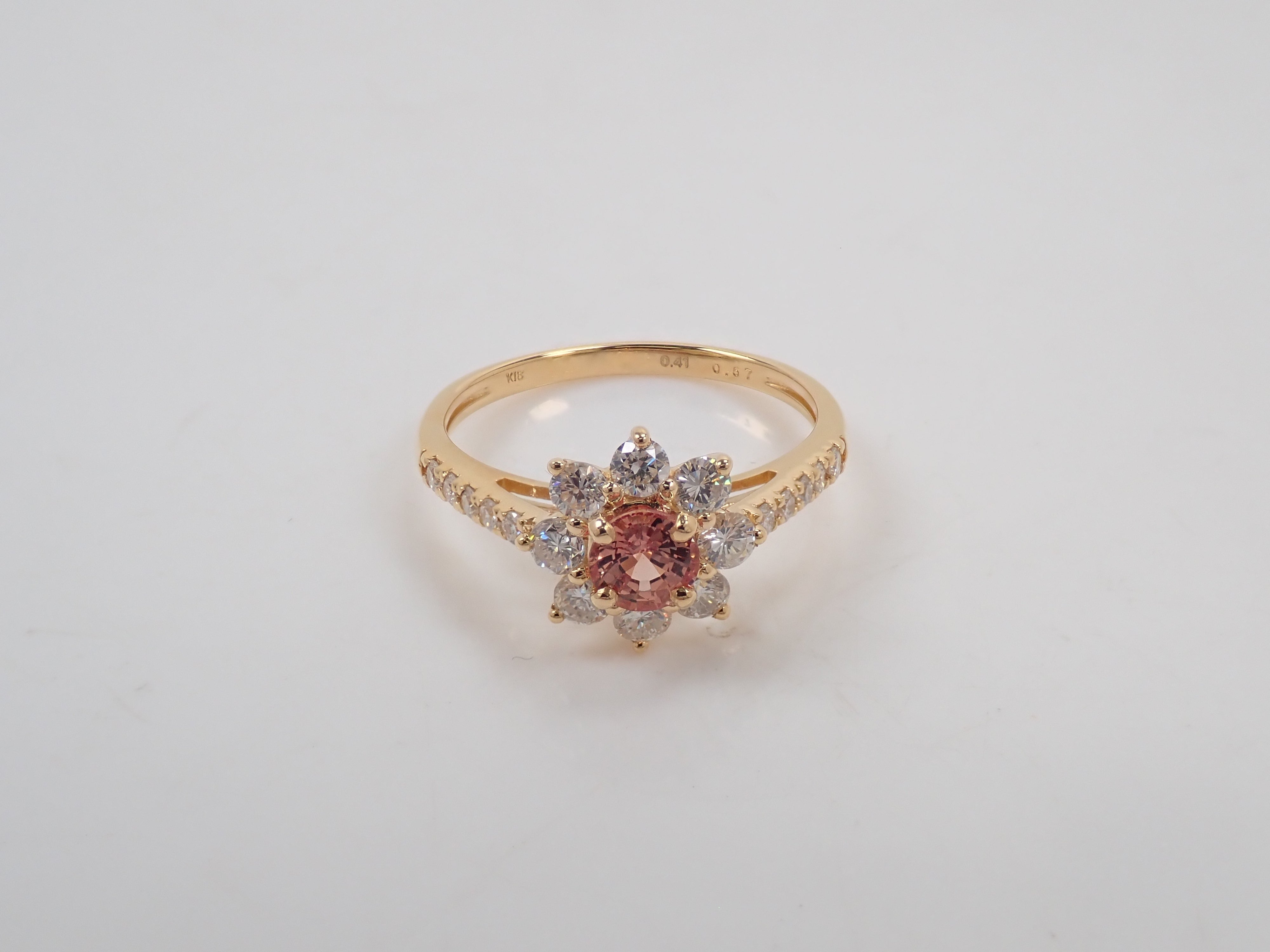 【抽選販売0812_11】K18 マダガスカル産パパラチアサファイア 0.412ct・ダイヤモンド0.57ctリング